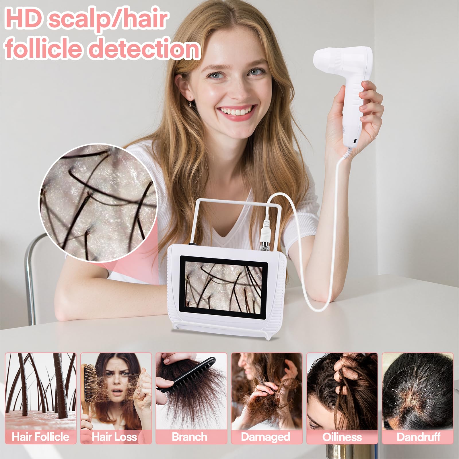 Analyseur de Cheveux de Peau Microscope Numérique LCD 5 Pouces Scanner Détecteur de Cuir chevelu 50X 200X Portable Rechargeable Huile de follicule pileux Détecteur d'Augmentation d'Humidité