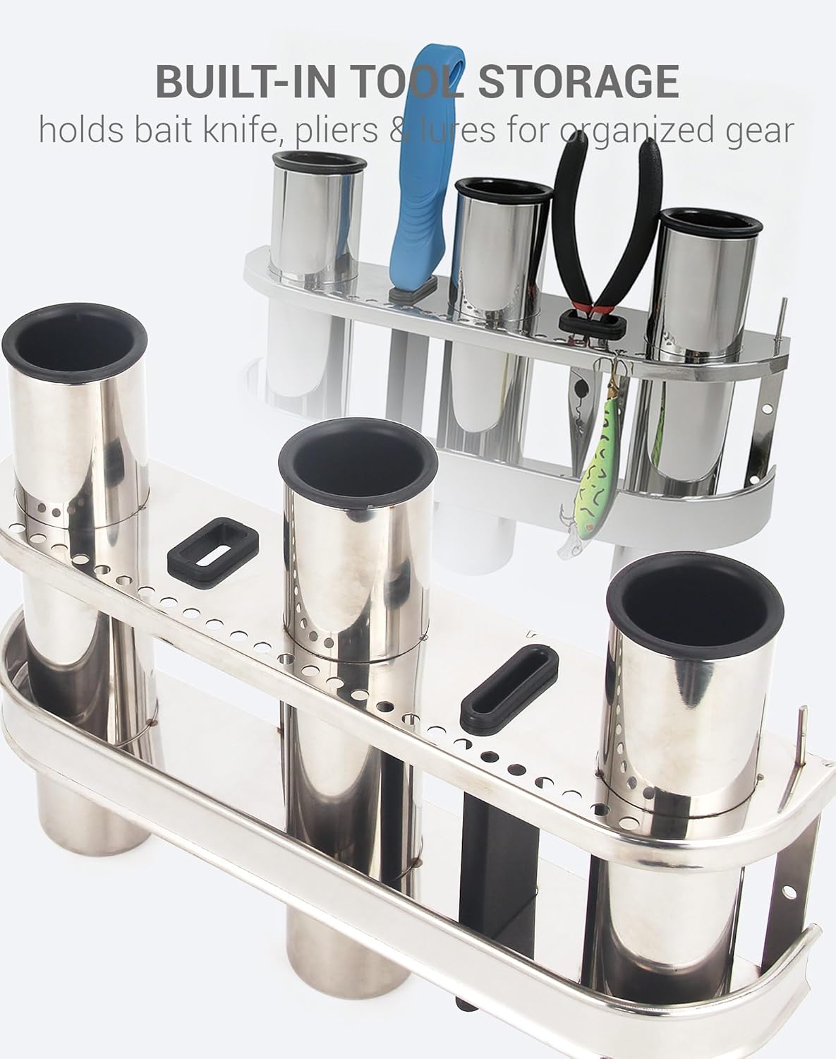 Fishing Rod Holder Stainless Steel 3 Tubes Organizer Links Rack Rests Tackle