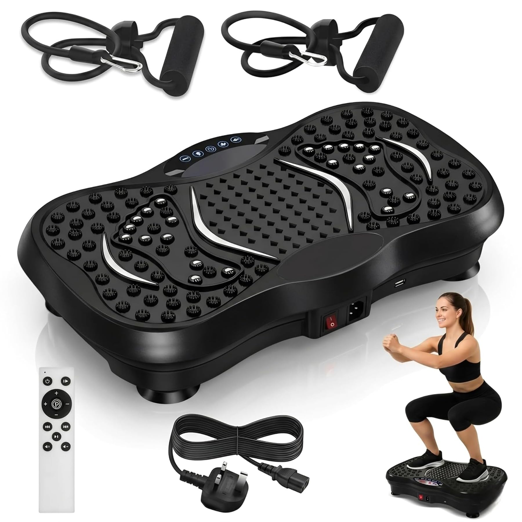 3D Vibration Plate Exercise Machine, 120 Speeds and | 5 Auto Modes, Magnetic Foot Massage, Bluetooth Speaker, Remote Control & 2 Resistance Bands For Weight Management, Black-image-35