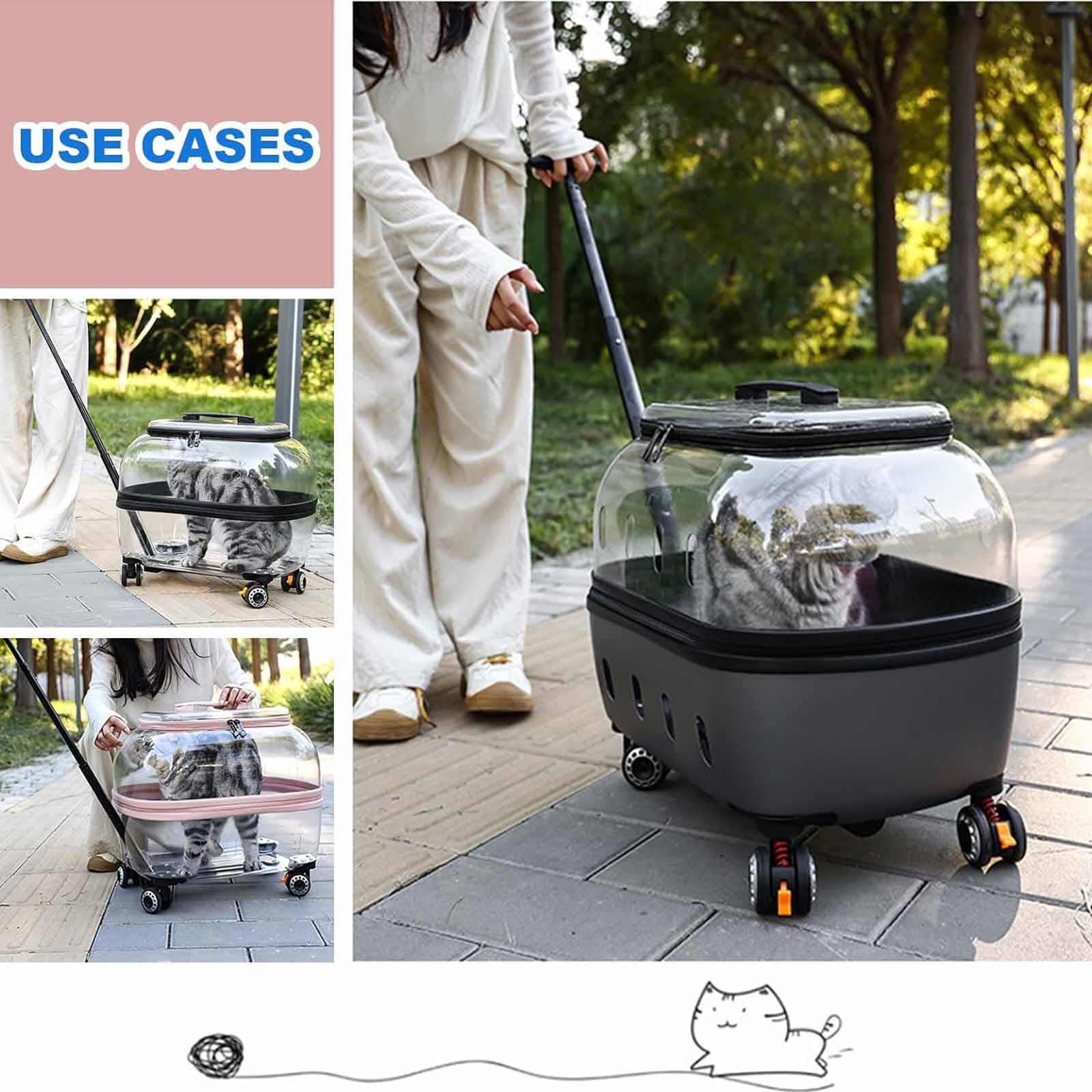 Trasportino Trasparente E Traspirante per Gatti, Trolley per Animali Domestici con Ruote Silenziose, Maniglia Telescopica E Fori di Ventilazione Trasparenti, per Gatti E Cani di Piccola