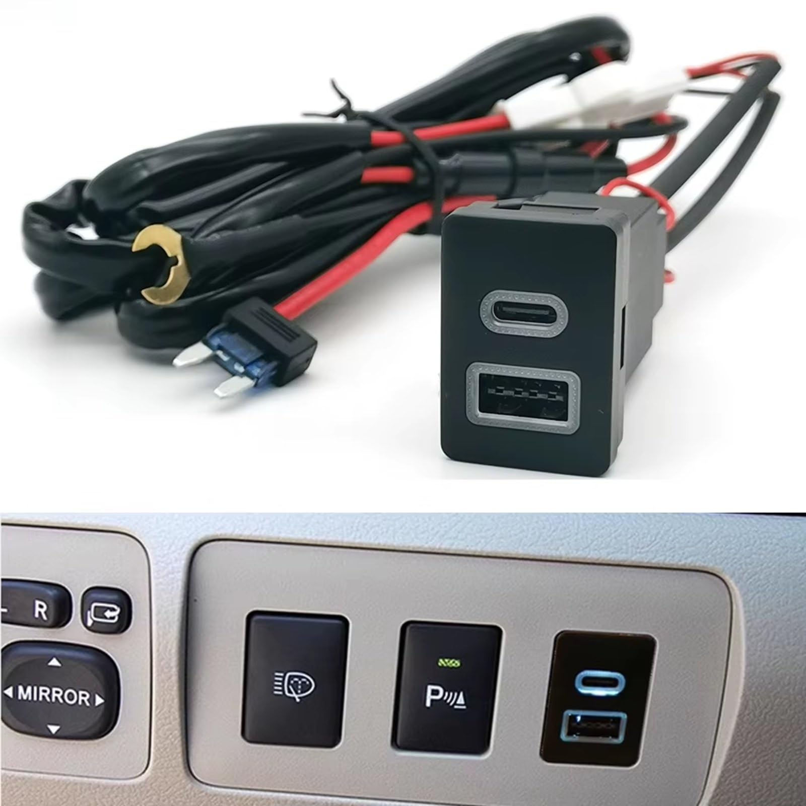 Porta USB Center Compatibile Con Toyota Per LC120 Per Prado 12V 24V Auto Doppia Presa Di Ricarica Telefono Adattatore Ricarica Per Type-C PD QC3.0 Ricambi Auto