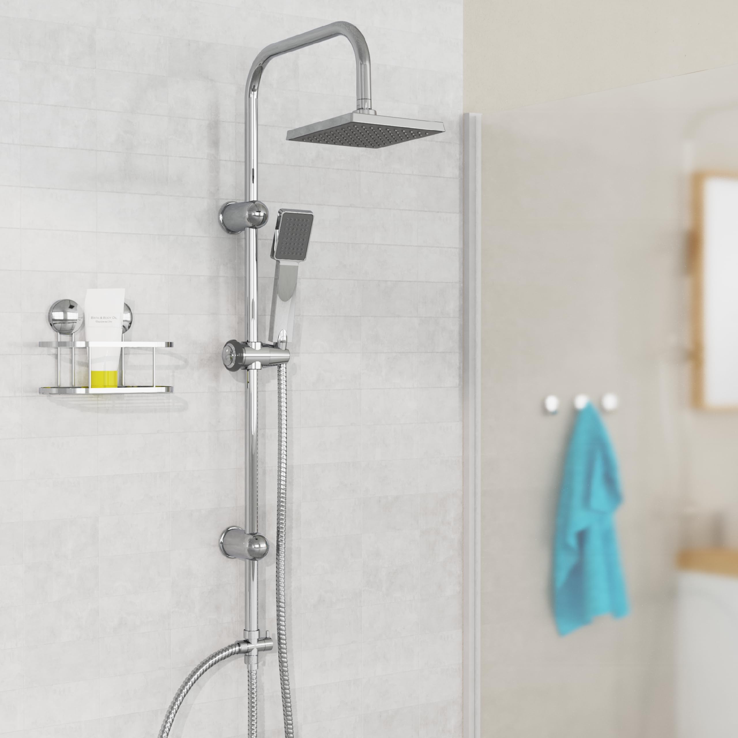 Zestaw prysznicowy EISL EASY ENERGY, system prysznicowy 2 w 1 z dużą głowicą prysznicową (170 x 170 mm) i główką prysznicową, głowica prysznicowa bez termostatu
