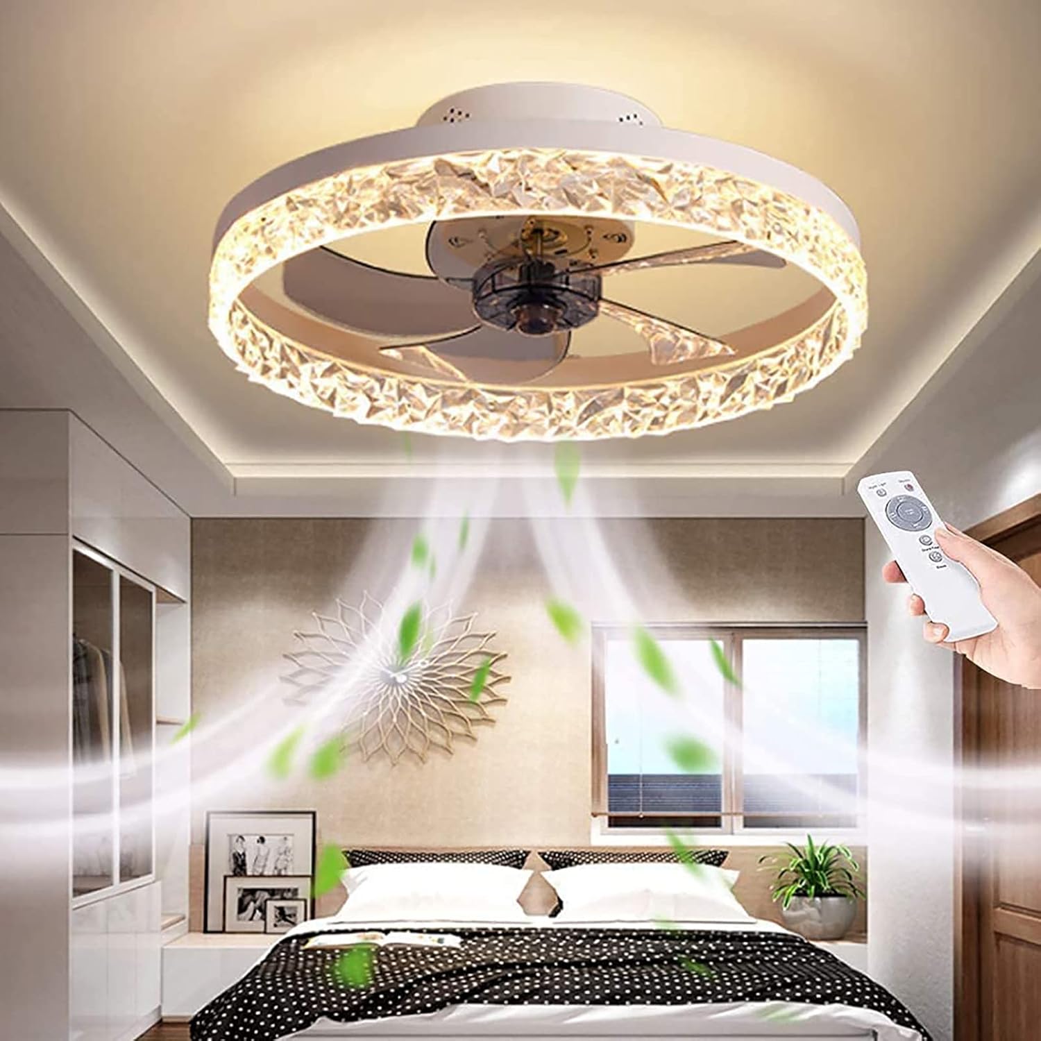 WDENI Ceiling Fan with Lighting, regulable Fan Ceiling Light with Remote Control, 3 Colour Temperatures and 4 Wind Speeds LED Ceiling Light for Bedroom Living Room (Blanco/30W )