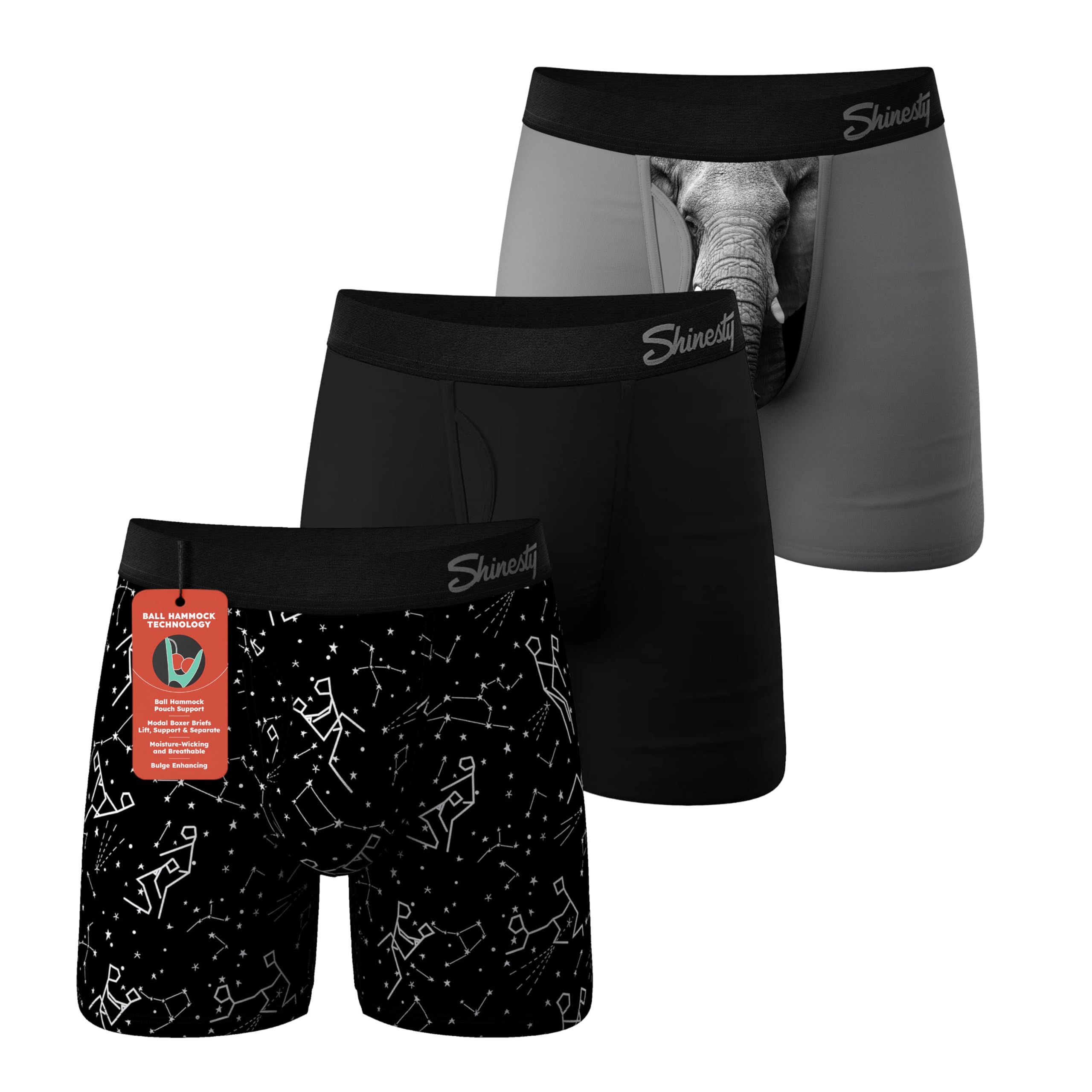 Shinesty Boxer Briefs for Men Pack of 3 - Hammock Support Pouch Underwear for Men - Flyless