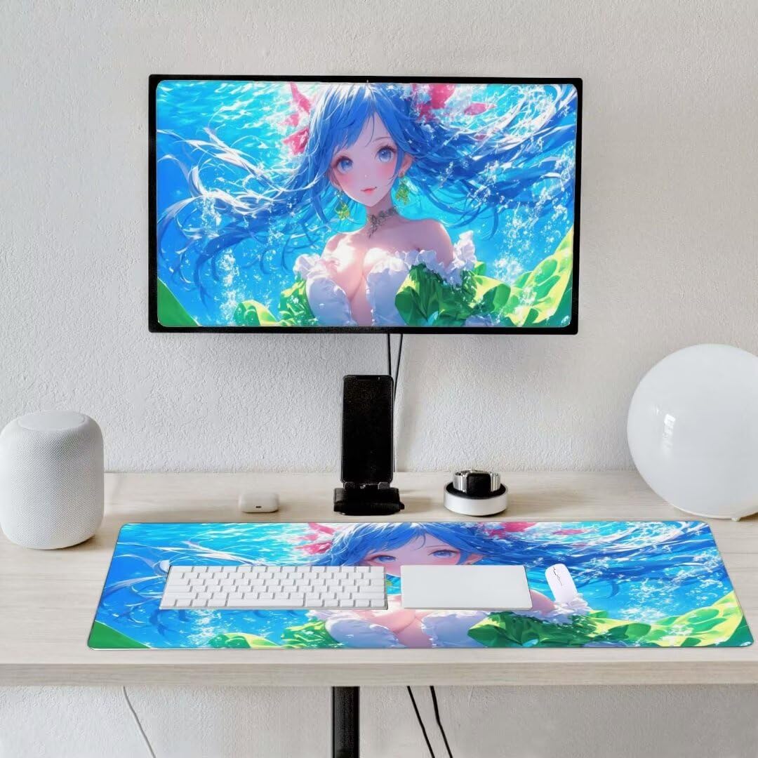 Alfombrilla de ratón 1400x600x3 MM, Alfombrilla Ratón XXL Extendida de Gran Tamaño con Bordes Cosidos, Base de Goma Antideslizante Almohadilla para Teclado, La Belleza del Agua S-4511
