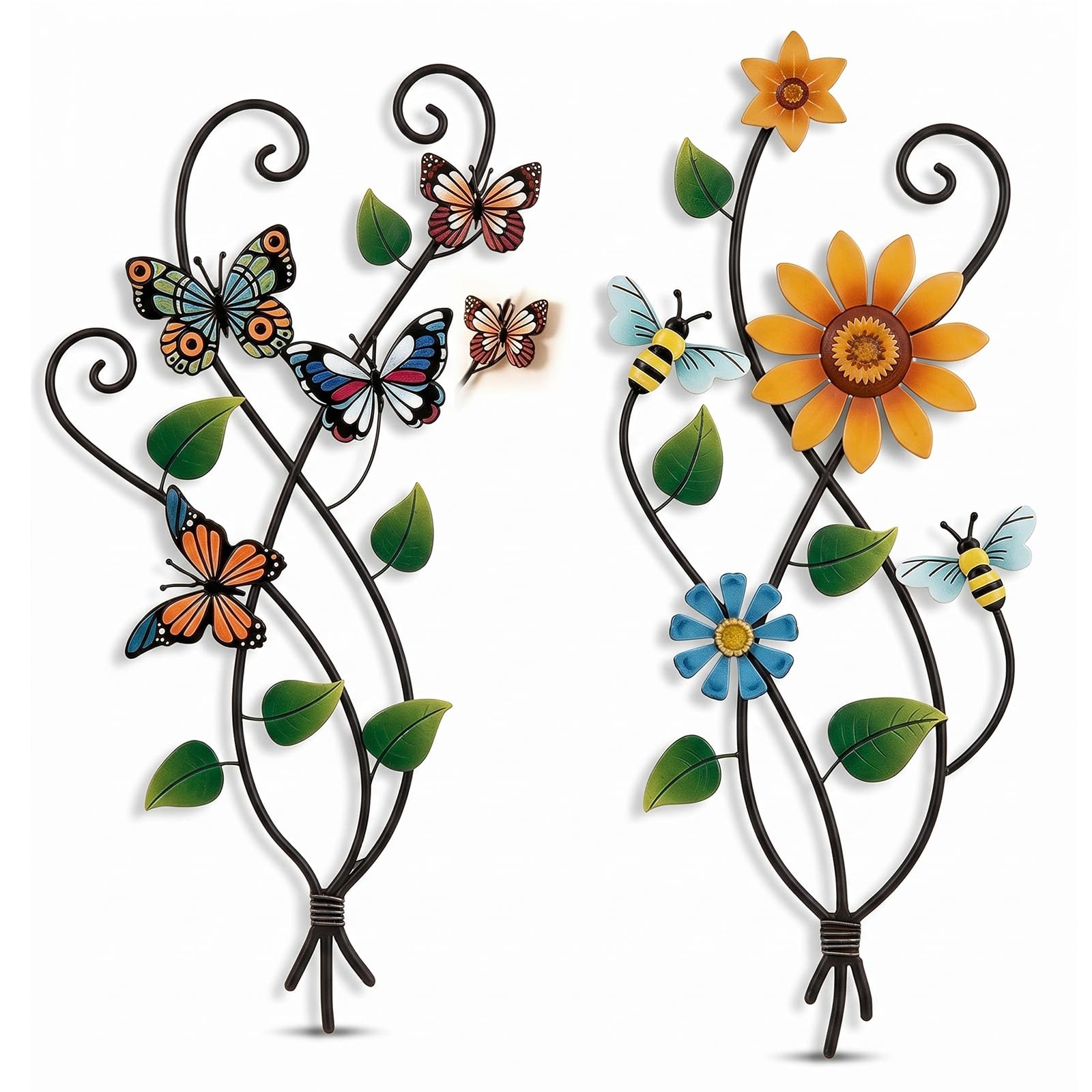 HUANYO 2 Pcs Acrylic 3D Sunflower Wall Art, Colorful Butterfly Garden Decor, Fade-Resistant Acrylic Flower Ornaments for Outdoor Patio, Fence, Balcony, Porch, Living Room, Bedroom