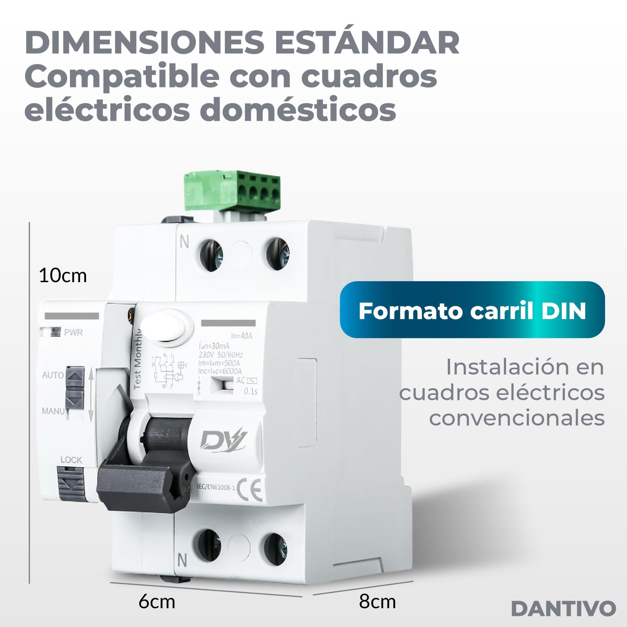 Diferencial Auto Rearmable 40A 30mA Tipo AC 2P – Interruptor Diferencial Rearme Automático Carril DIN – Diferencial Autorrearmable Automático Protección Eléctrica — view 2