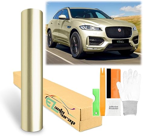 Amazon 60インチx96インチ 5フィートx8フィート 光沢メタリックシャンパンゴールド 光沢 車 オートバイ 車 ステッカー デカール ビニールラップ エアリリース 粘着 剥がして貼れる気泡フィルム シート ツールキット 外装 エアロパーツ 車 バイク