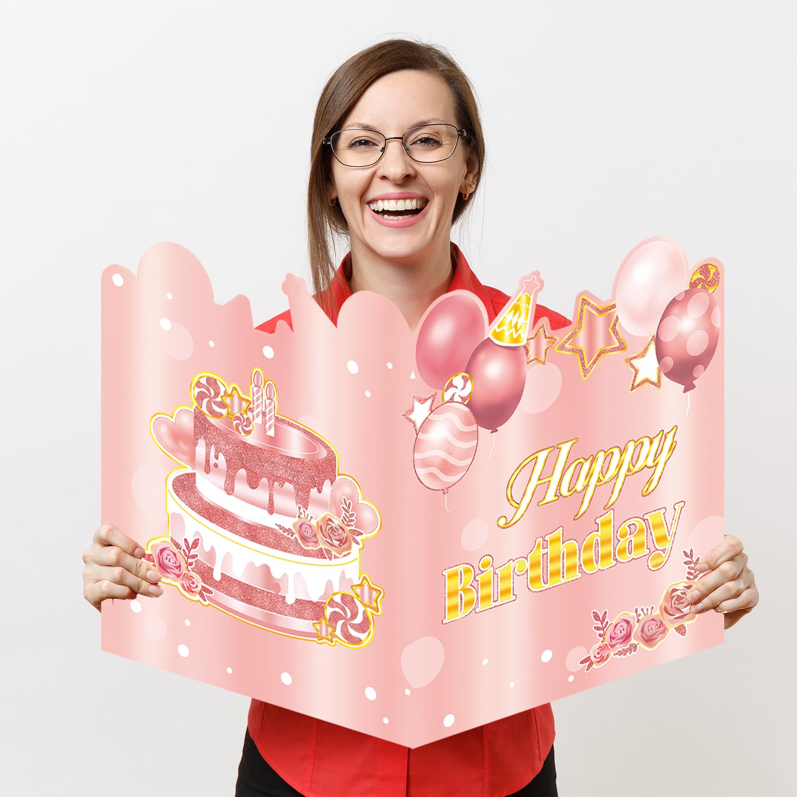 HOMANGA Giant Birthday Card, Jumbo happy Birthday Card for Women Girls Kids, Large Birthday Guest Book with Envelope, Pink Rose Gold Big Birthday Card