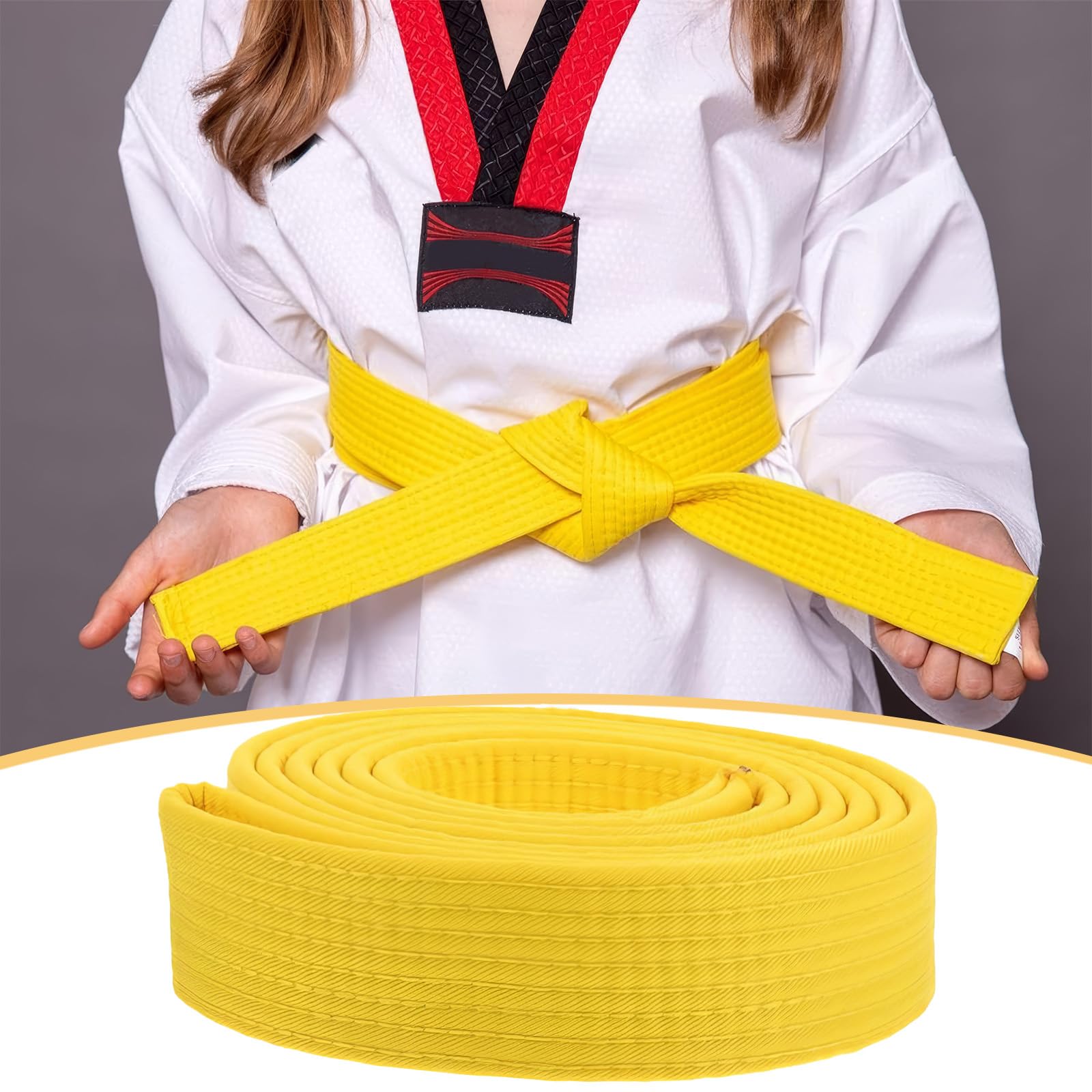 260 * 4CM Ceinture de Taekwondo Professionnel Karaté Judo Double Wrap Arts Martiaux Stripe Ceinture de Sport pour Adultes Enfants Enfants Jaune
