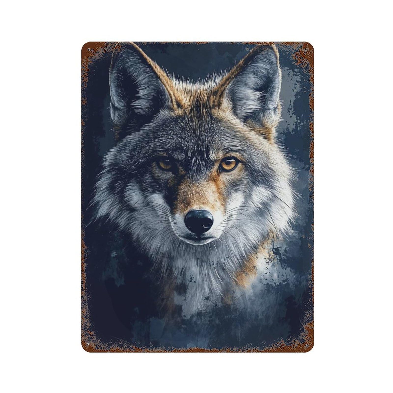 Coyote Portrait on Dark Background 15.7"x11.8" Vintage Rust Metal Sign, Novelty Wall Decor for Living Room, Hallway And Home Decor