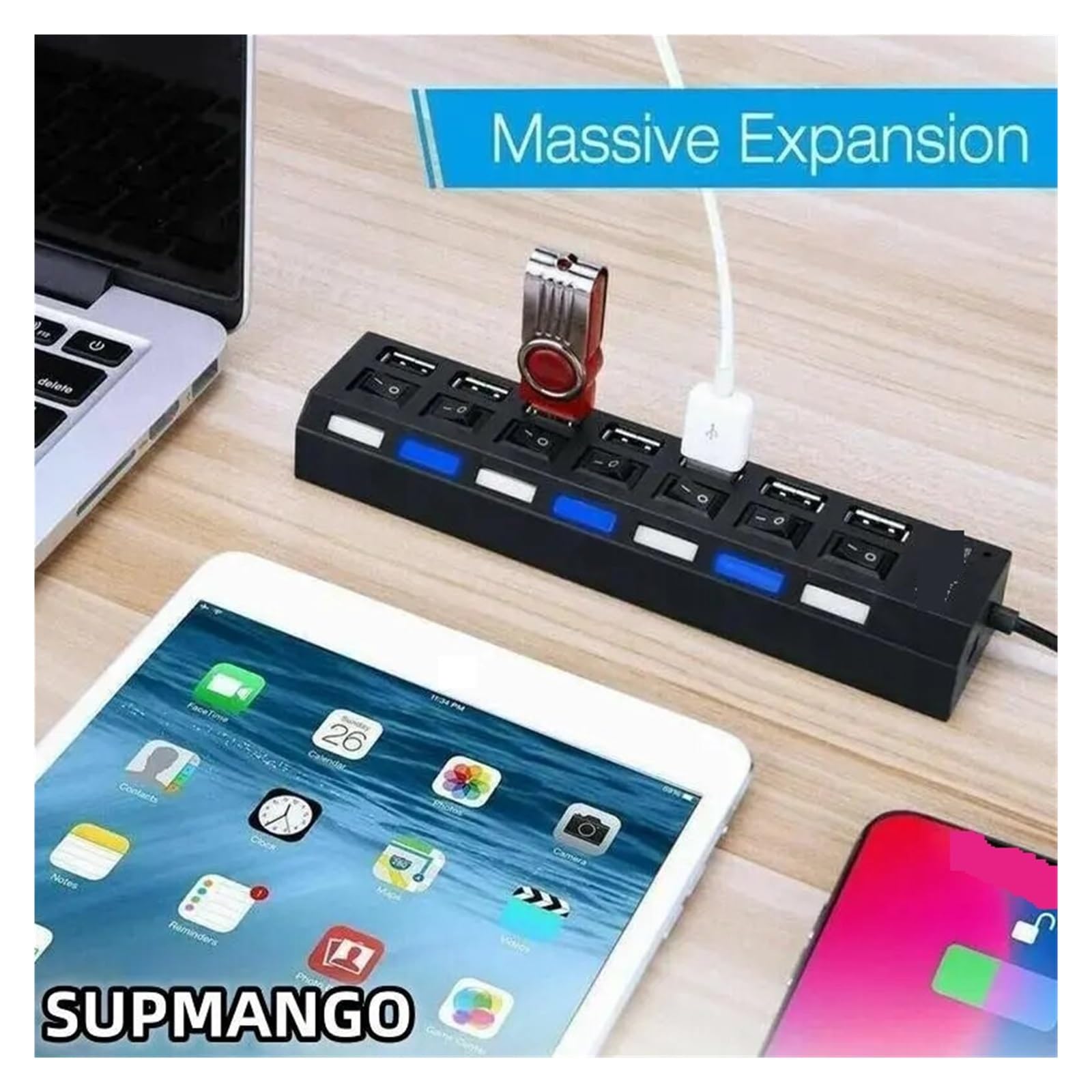 Koncentrator USB Hub Adapter Wiele Portów Użyj Zasilacza Prostownik 2.0 Akcesoria Do Komputera PC Przełącznik Laptopa Technologia Szybkiego Bezpiecznego ładowania(4Interface White)