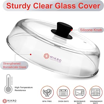 2 Pack Glass Microwave Splatter Covers for Food Plate - Sturdy Borosilicate Guard with Vent Hole - 100% Food Safe, BPA Free, Easy Grip Silicone Knob, Dishwasher Safe