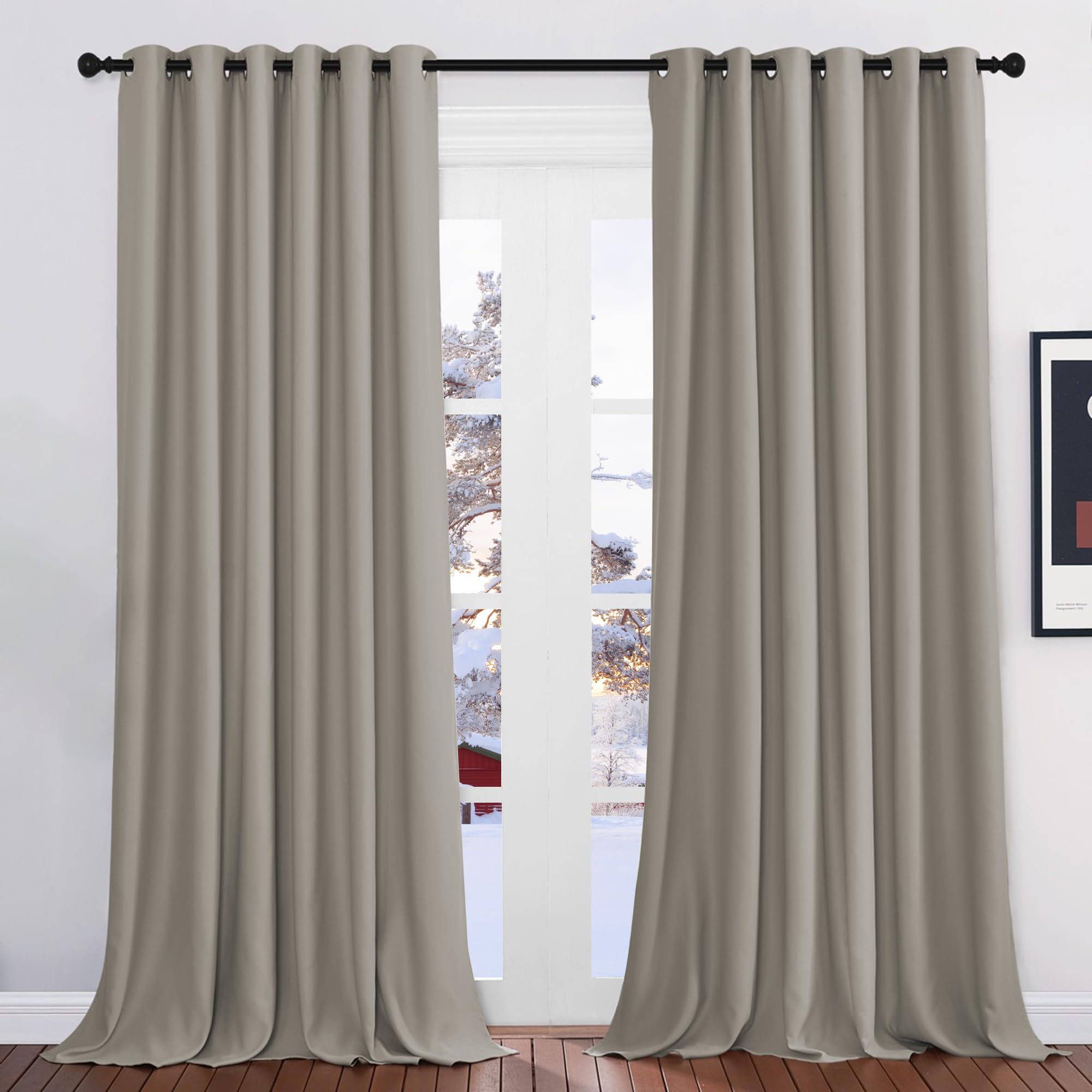PONY DANCE Tende Moderne per Soggiorno - Pannelli Divisori con Anelli Tende Oscuranti per Interni Tende Camera da Letto Tende Termiche Isolanti 2 Pezzi L 200 x A 245 cm, Sabbia