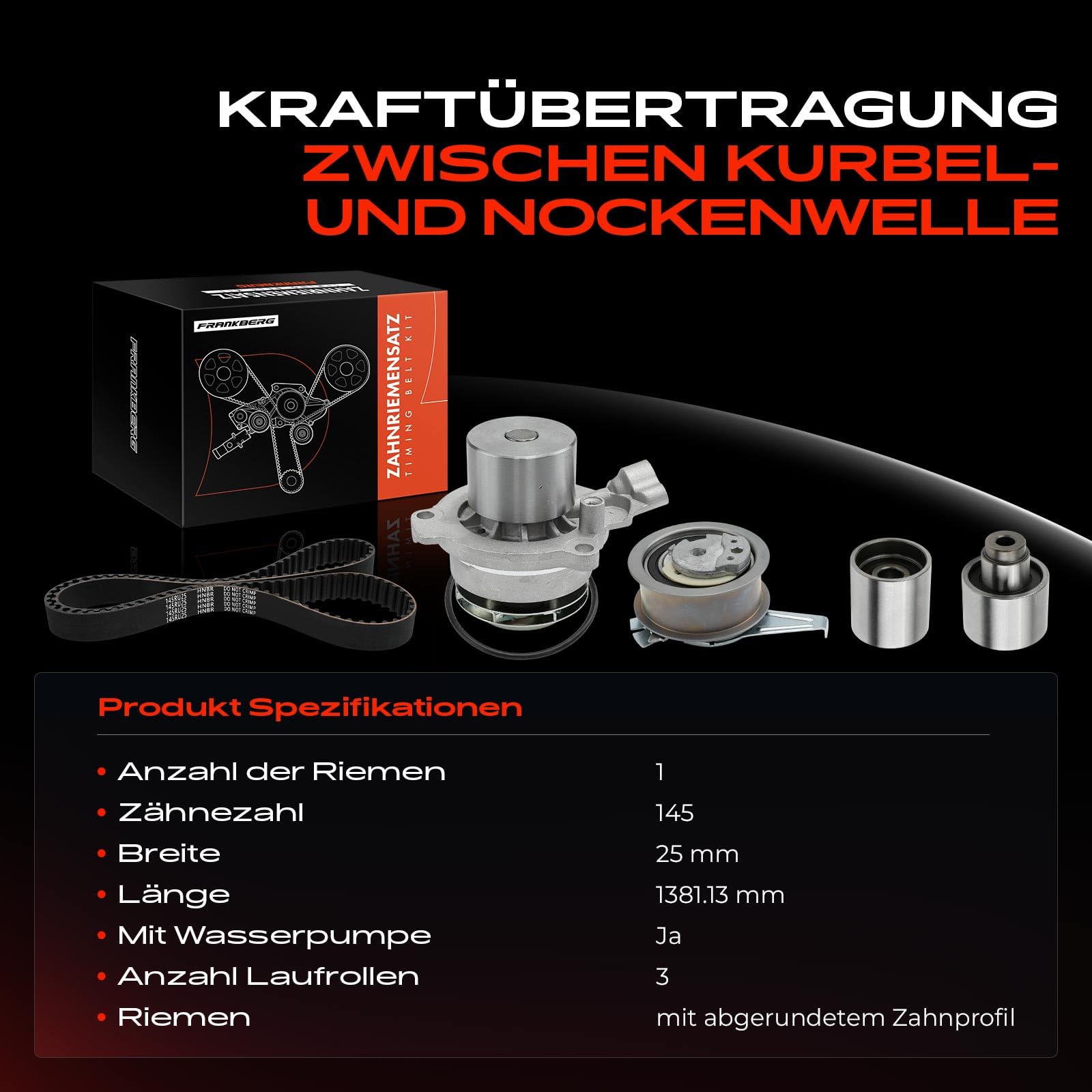 Frankberg Zahnriemensatz Zahnriemen mit Wasserpumpe Diesel Kompatibel mit A1 A3 A4 A5 A6 Leon C.a.d.d.y Golf Golf VI Golf VII P.a.s.s.a.t Polo Replace# 7883-13321