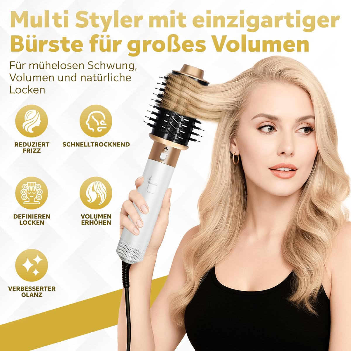 Fleau Beauty Haarbürste – PRO Edition – Multistyler – Lockenbürste – Airstyler – Stylingbürste – Hairstyler – 6 in 1 Set – Weiß