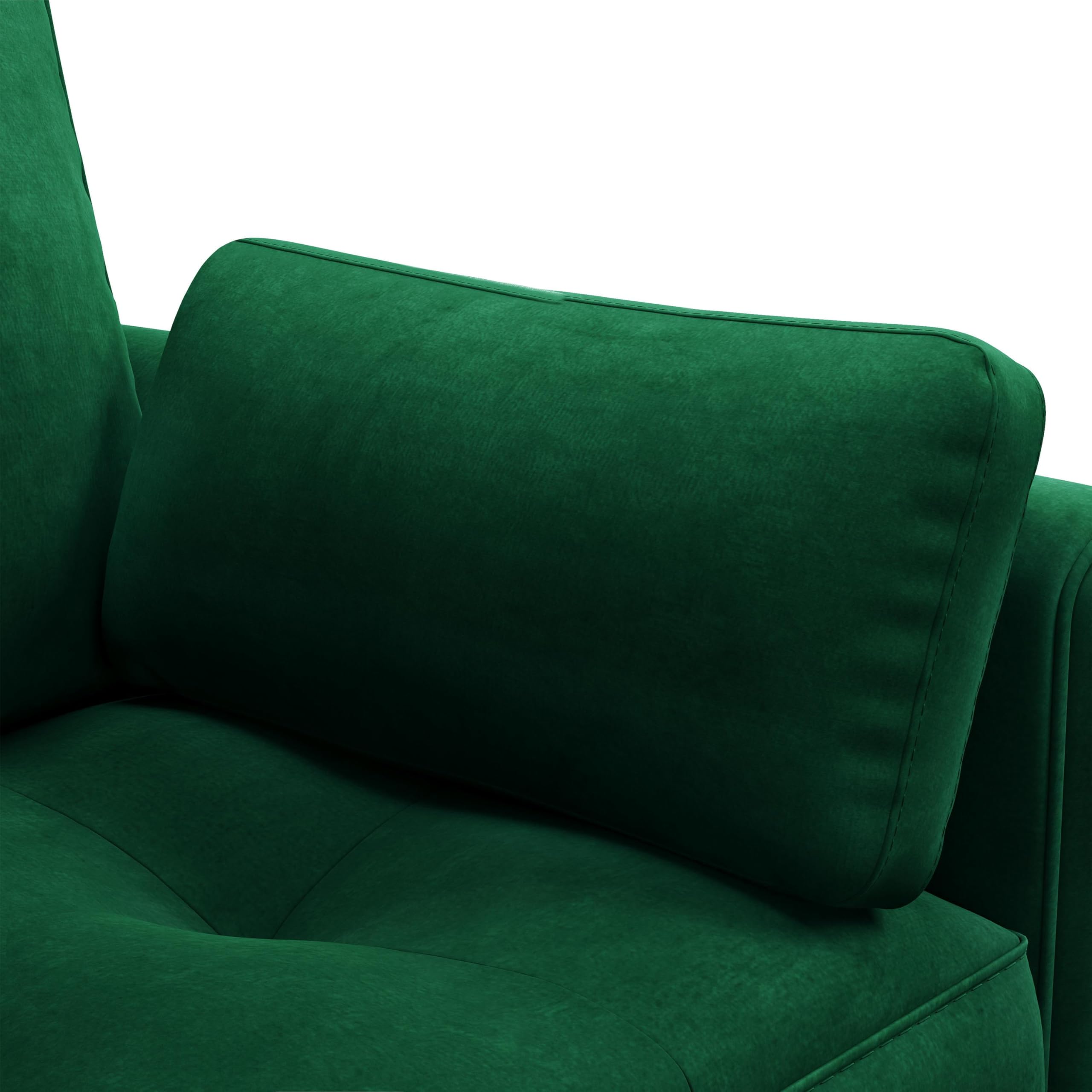 Divano Singolo Imbottito in Velluto con Cuscini Braccioli Divanetto moderno con 2 tasche laterali Struttura in Legno Poltrona a 1 Posto da Soggiorno Salotto Camera da Letto Lettura Verde