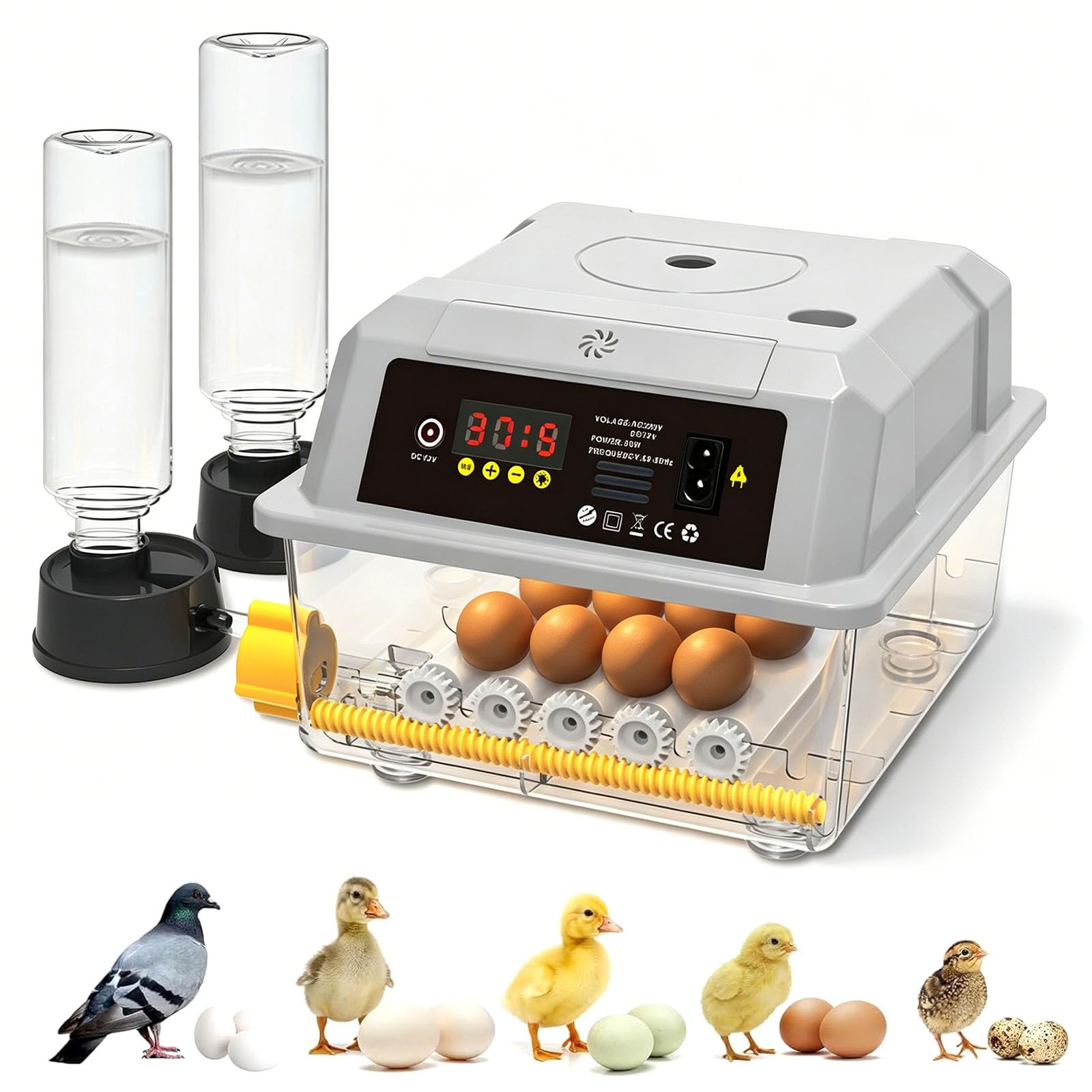 Incubatrice Per Uova Automatica Da 16 Uova – Girauova Automatico E Rabbocco Acqua Esterno, Incubatrice Per Uova Di Gallina Con Luce LED E Controllo Digitale Di Precisione Della Temperatura