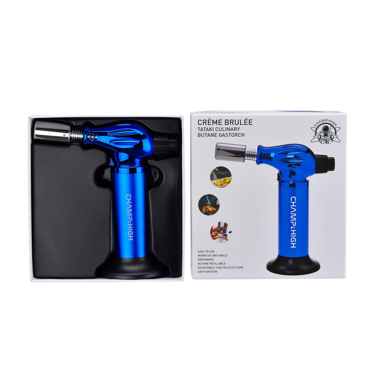 CHAMP HIGH - Linterna de cocina profesional - Quemador de cocina 18,5 cm - Pastelería, Postres, Crema Brûlée, Camping - - Azul