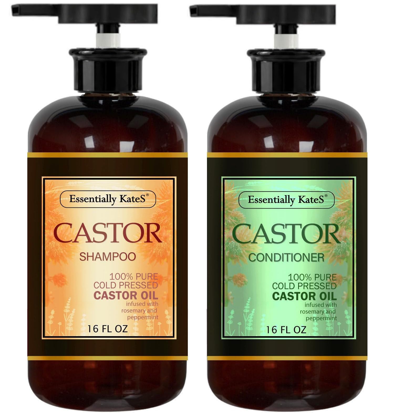 Castor Oil Shampoo & Conditioner Set 16 Fl Oz – Rosemary Mint – Cooling, Refreshing Scalp Care & Hair Strengthening Formula