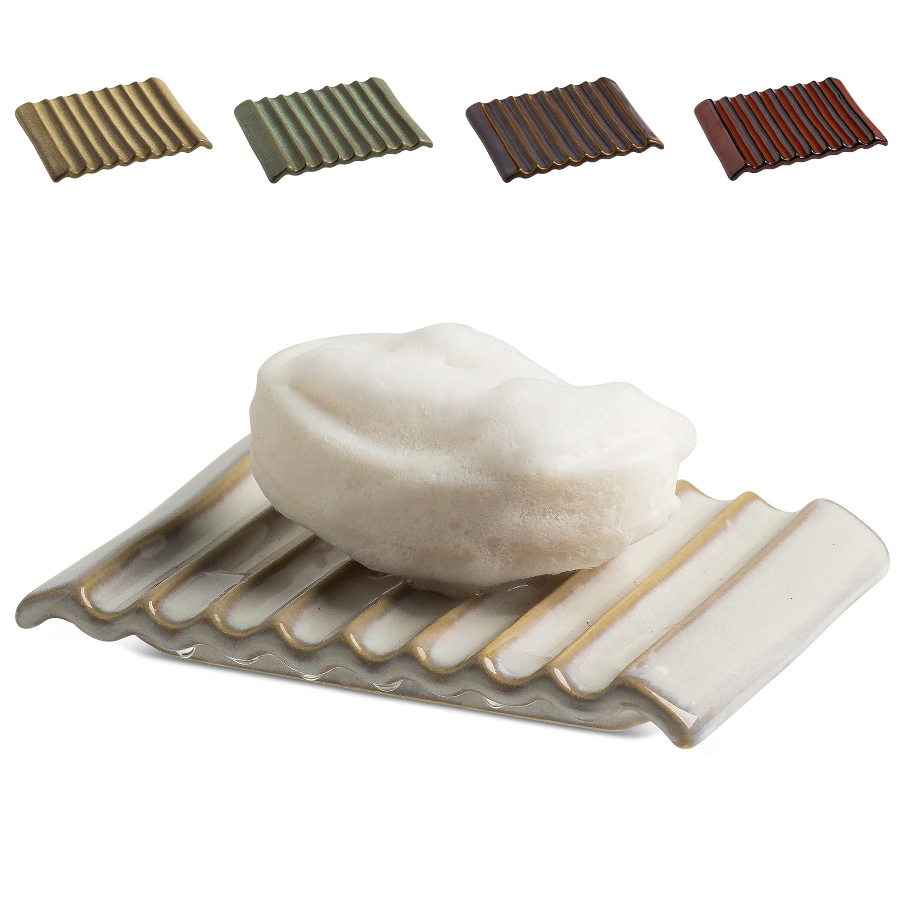 Zoeeker Soap Holder, Ceramic Bar Soap Dishes Soap Saver for Bathroom, Shower, Sink, Kitchen, Countertop, Bath Tub, Keep Soap Bars Dry, White