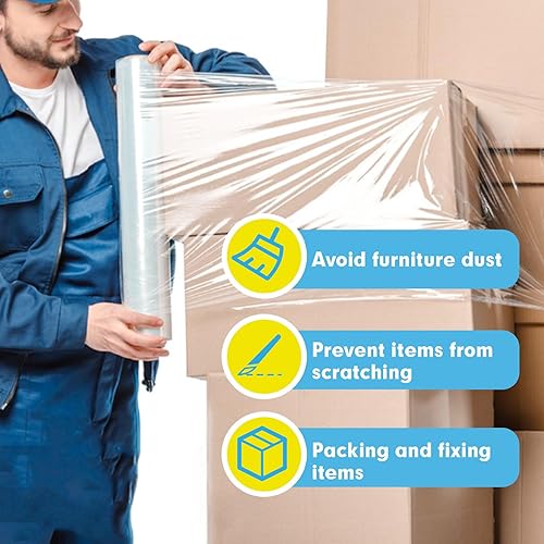 Miniatura 6 de PANDRI Película elástica, 15 pulgadas x 1200 pies por rollo, envoltura retráctil transparente con asas, envoltura de plástico para envoltura de