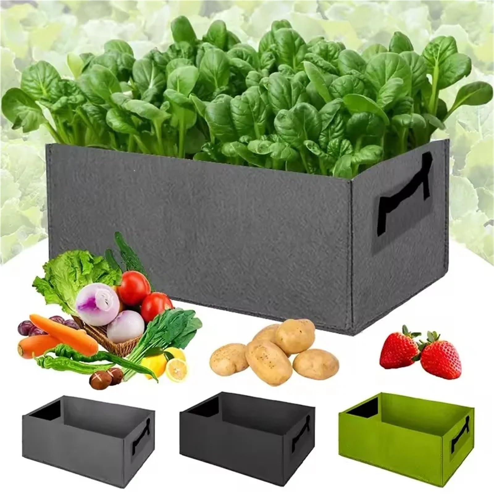 Bolsa de Cultivo Fieltro for jardín, Cama plantación elevada, Maceta Rectangular for vivero, portátil for Flores, Verduras, Tomates y Patatas, 3 uds para Verduras(Black,9 Gallons 60X30X20cm)