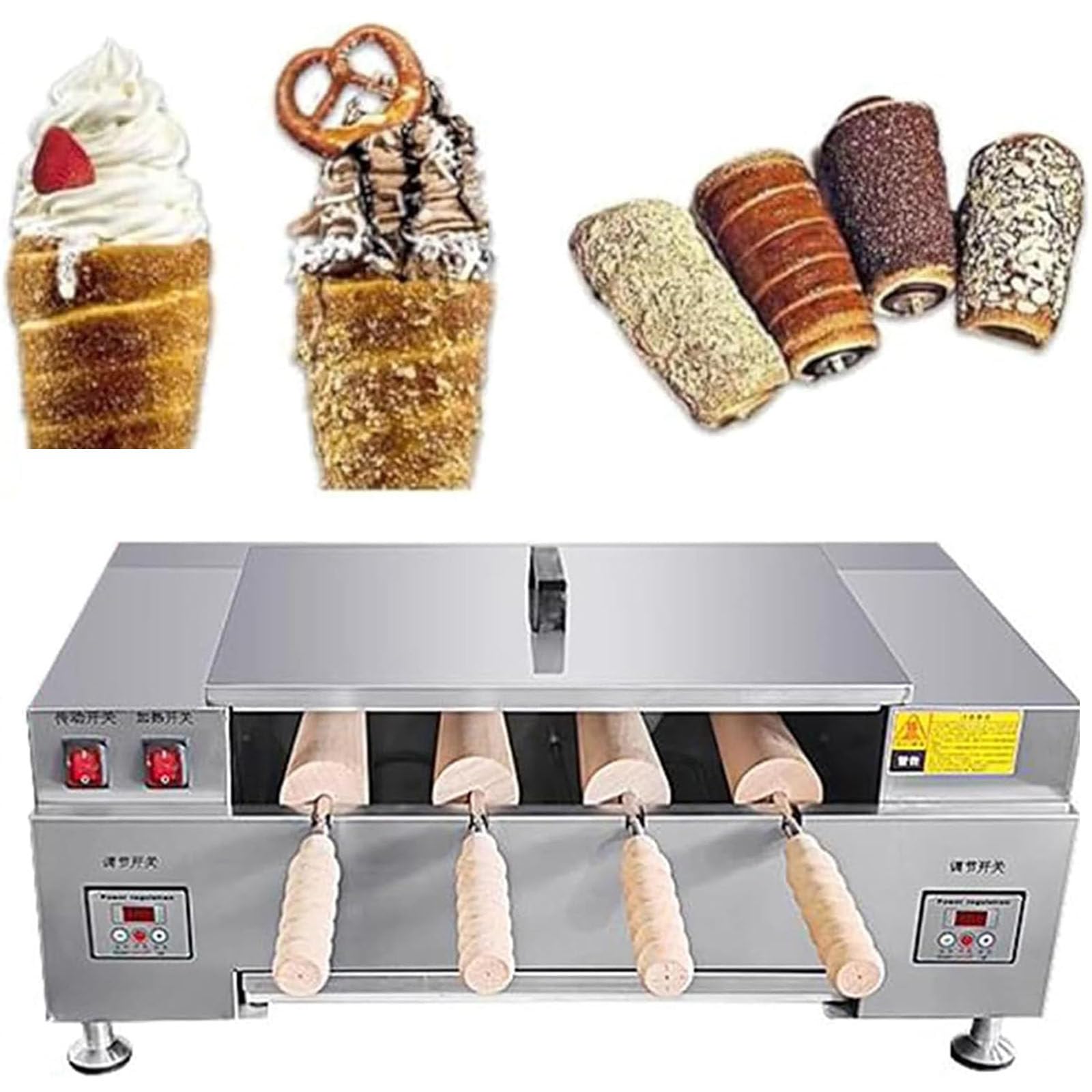 HaiZethonic Ice Cream Cone Grill Maker,Commercial Chimney Cake Roll Oven Maker,Chimney Bread Cake Oven,3000w Chimney Toaster Machine,With 4 Rollers CNCtype