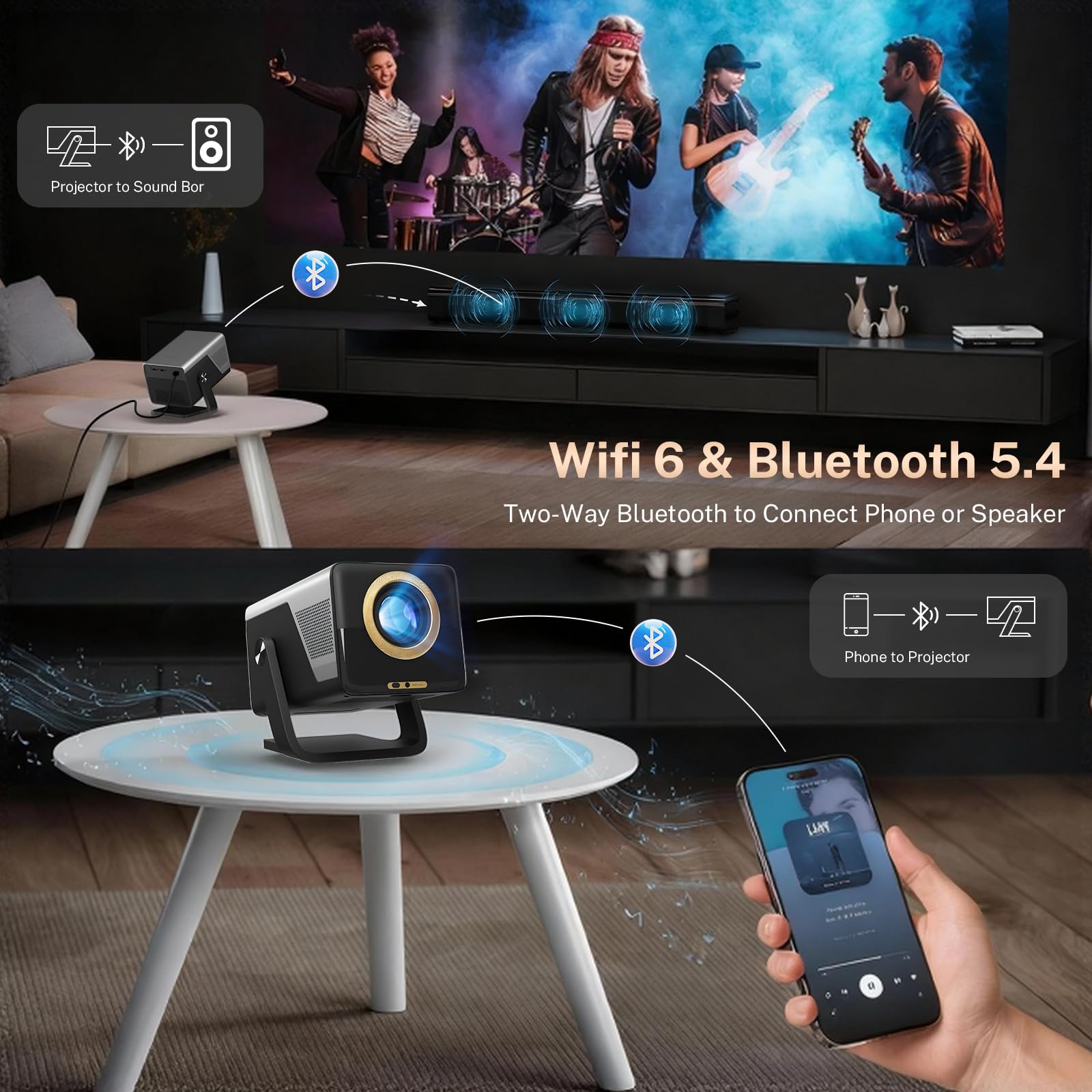 [2000 ANSI & 1080P Nativo] Proyector Inteligente X7 (Android 14), Soporte 8K/4K, Calibración Visual IA, Enfoque y Corrección Automática, WiFi 6, Bluetooth 5.4, Mando por Voz Air Mouse, Audio Hi-Res