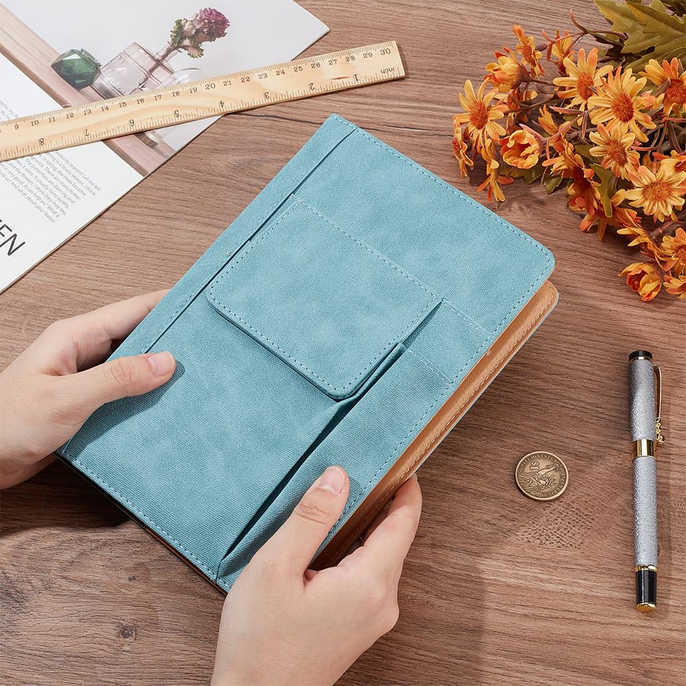 CRASPIRE Blue Book Cover PU Leather Waterproof Sleeve Reusable Protector for Paperbacks Notebook Wraps with Pen Pockets Lovers Classmate Gifts 6.1×8.54inch - Image 3