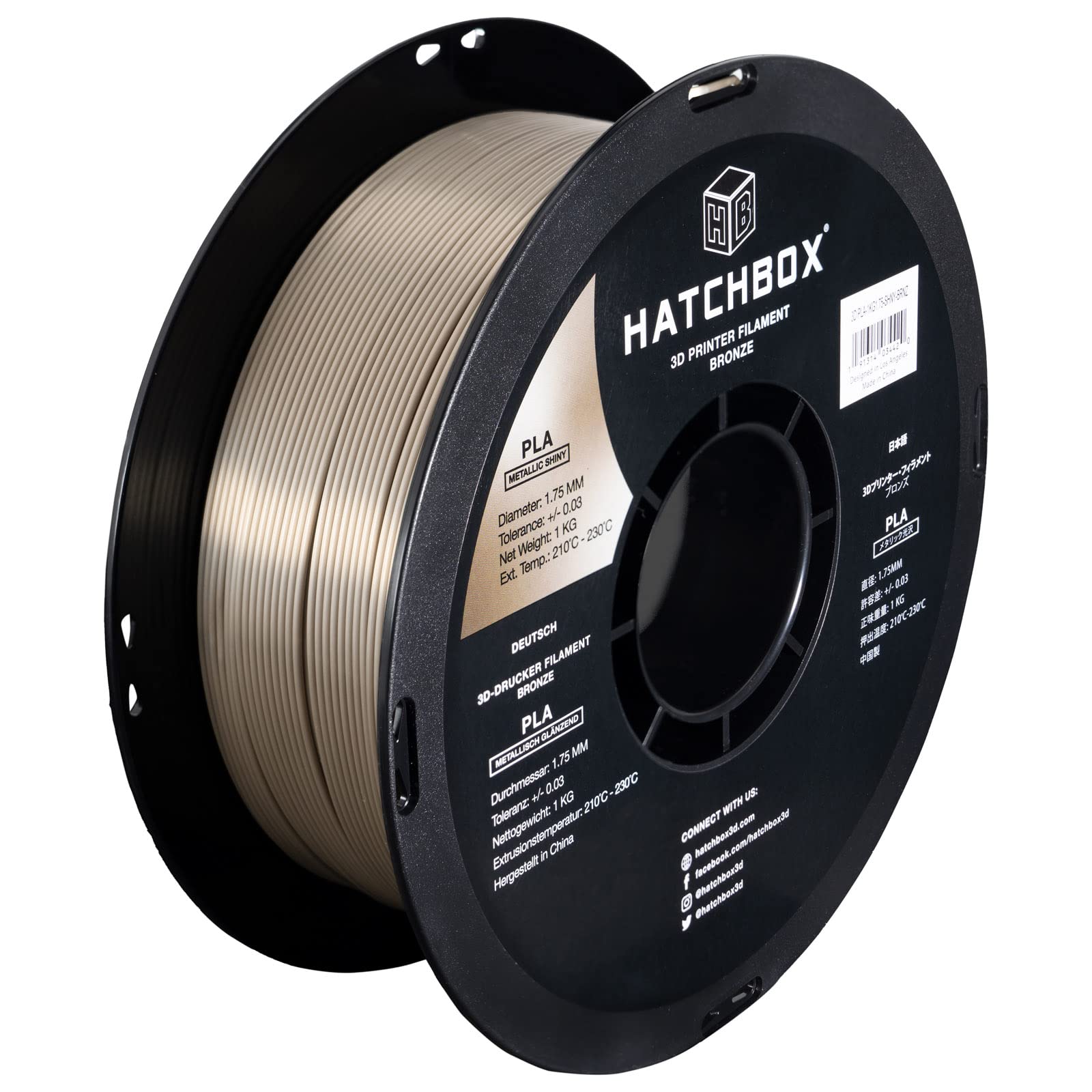 HATCHBOX Metallic Finish PLA 3D Printer Filament, Dimensional Accuracy +/- 0.03 mm, 1 kg Spool, 1.75 mm, Bronze