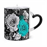 NTVOWPZO Black Gray Rose Flowers Magic Color Changing Coffee Mug, 11 Oz Ceramic Cup with Handle, Heat Sensitive Heat Changing Mug Temperature Changing Mugs for Office Home, Christmas Birthday Gift