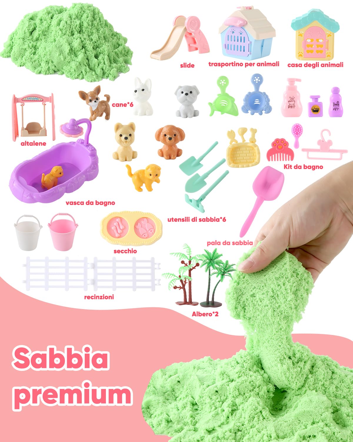 Sikmcle 32 contenitori sensoriali per animali domestici e kit di sabbia sensoriale modellabile, set da gioco per animali domestici con sabbiera, giocattoli per cani e gatti, per bambini dai 3 ai 7