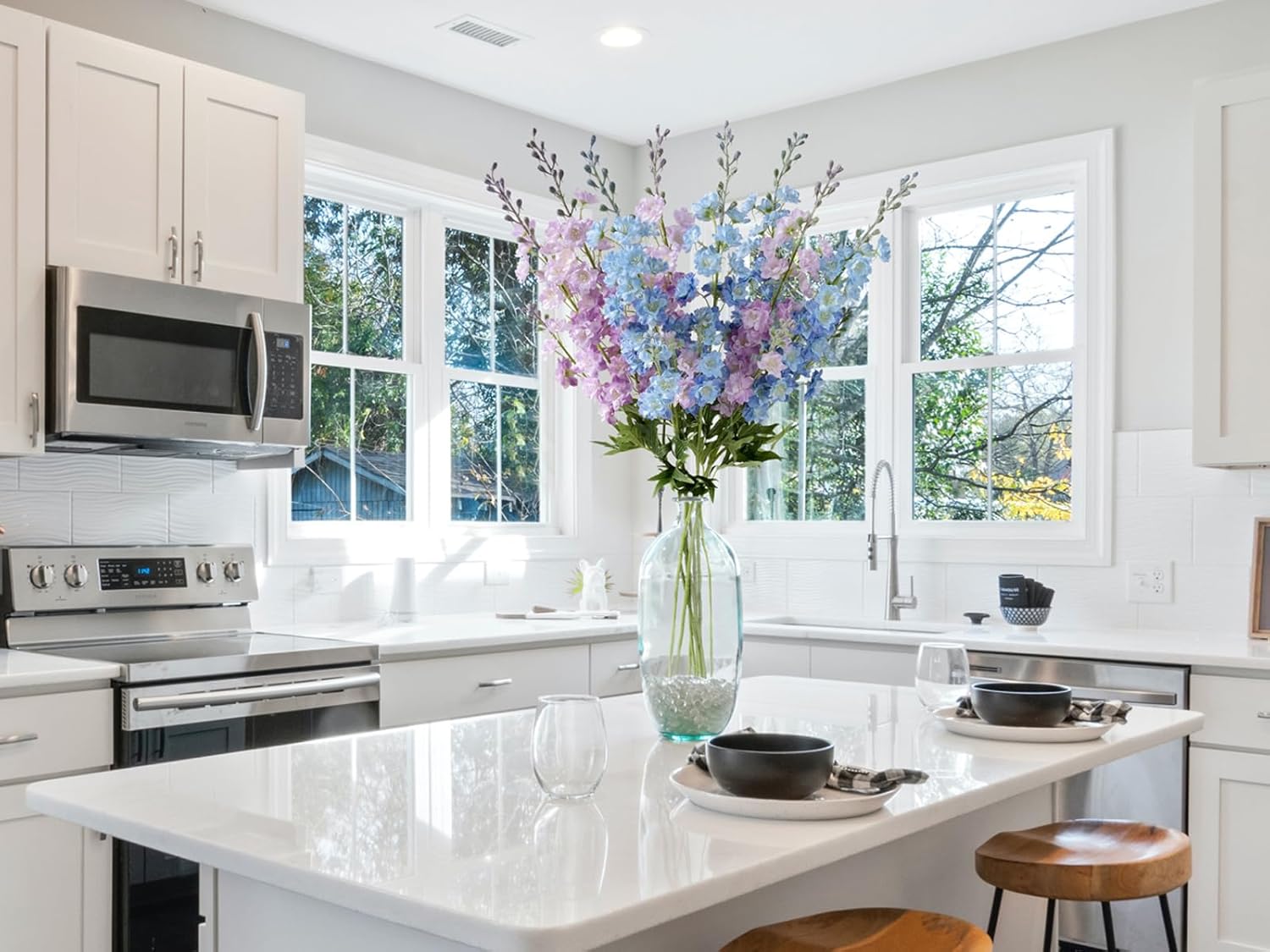 4PCS Light Blue Delphinium Artificial Flower 33.5'' Long Larkspur Stem Plant Floral Silk Flowers Faux Bouquets for Tall Floor Vase Home Garden Outdoor Wedding Arrangement Decor (H005-FYC) - Image 5