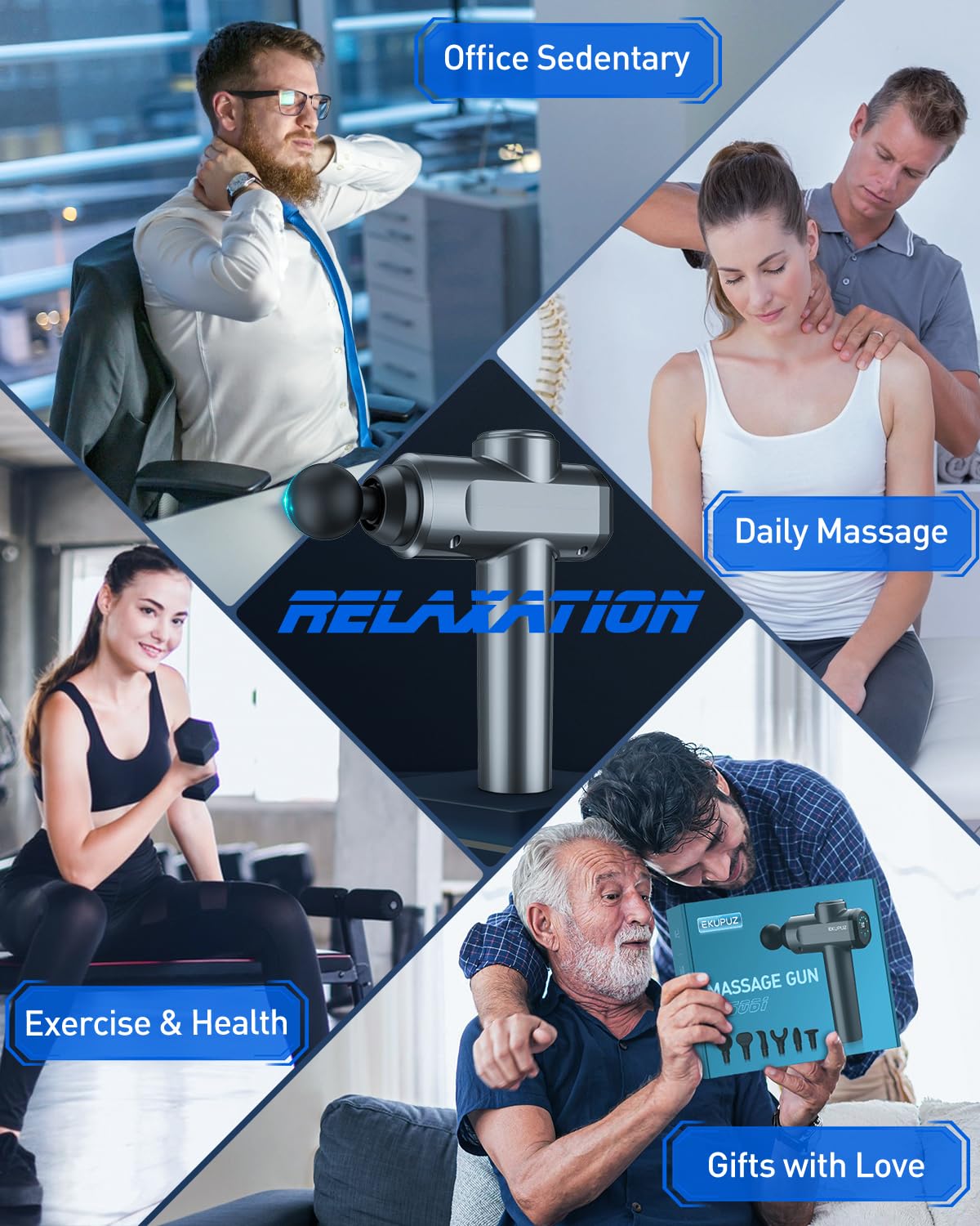 Pistola Massaggio Muscolare Professionale, 30 Velocità 3300rpm Massaggiatore con 6 Testine, 12mm Penetrazione, 45dB Silenzioso, Batteria 4-6h, LCD Touch – per Sportivi, Fitness, Anticellulite