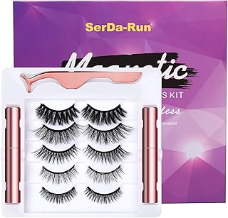 Magnetic Eyelashes with Eyeliner,2 Tubes of Magnetic Eyeliner and Updated 5 Pairs Magnetic Eyelashes Natural Look, Reusable Magnetic Lashes with Tweezers,Easy to Wear,No Glue Need