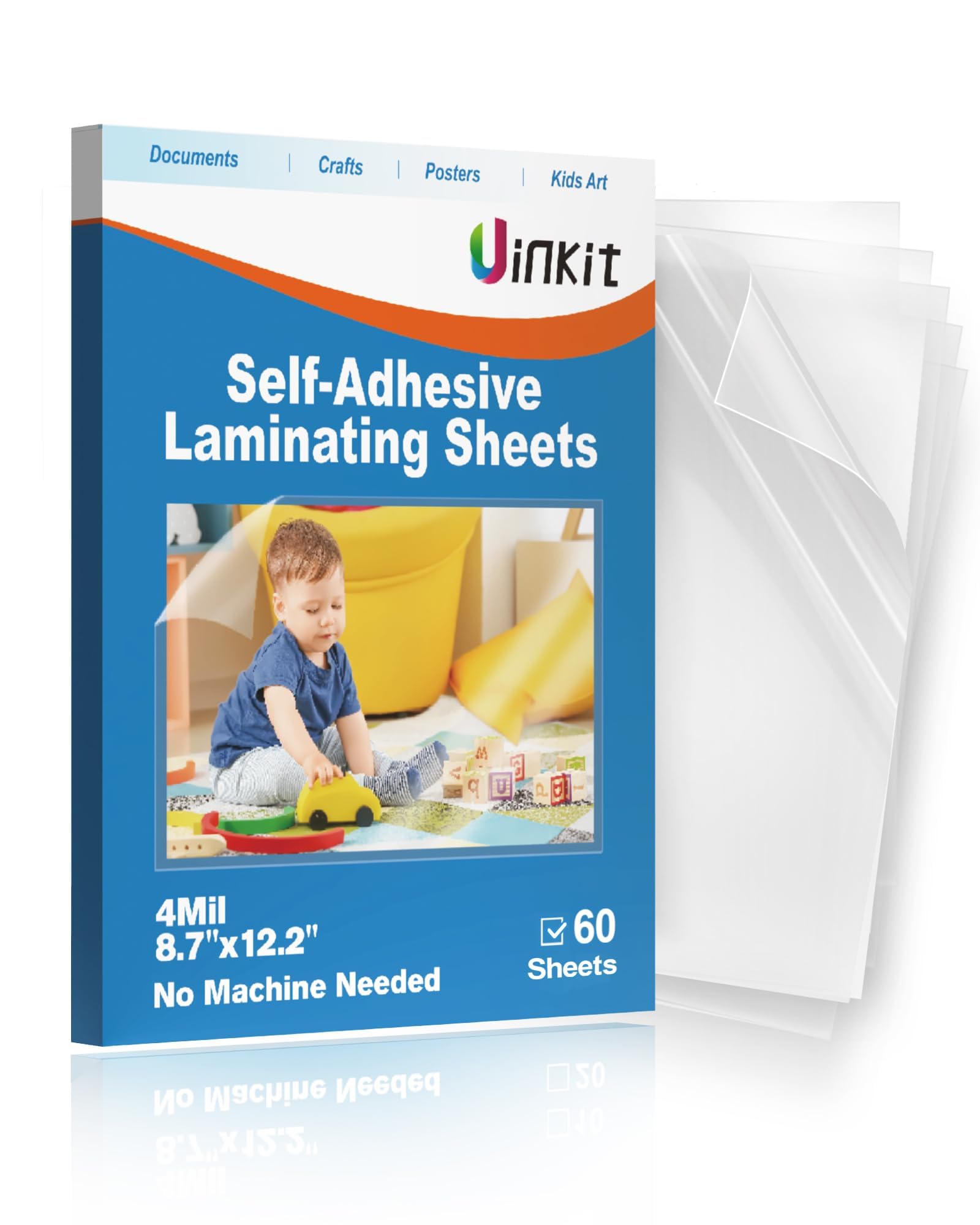 Uinkit 4mil Thick Self Laminating Sheets 8.5 x 11", 60Pack (More Value) Single-Sided Peel & Stick for Teachers, Office & Home Crafting - No Heat