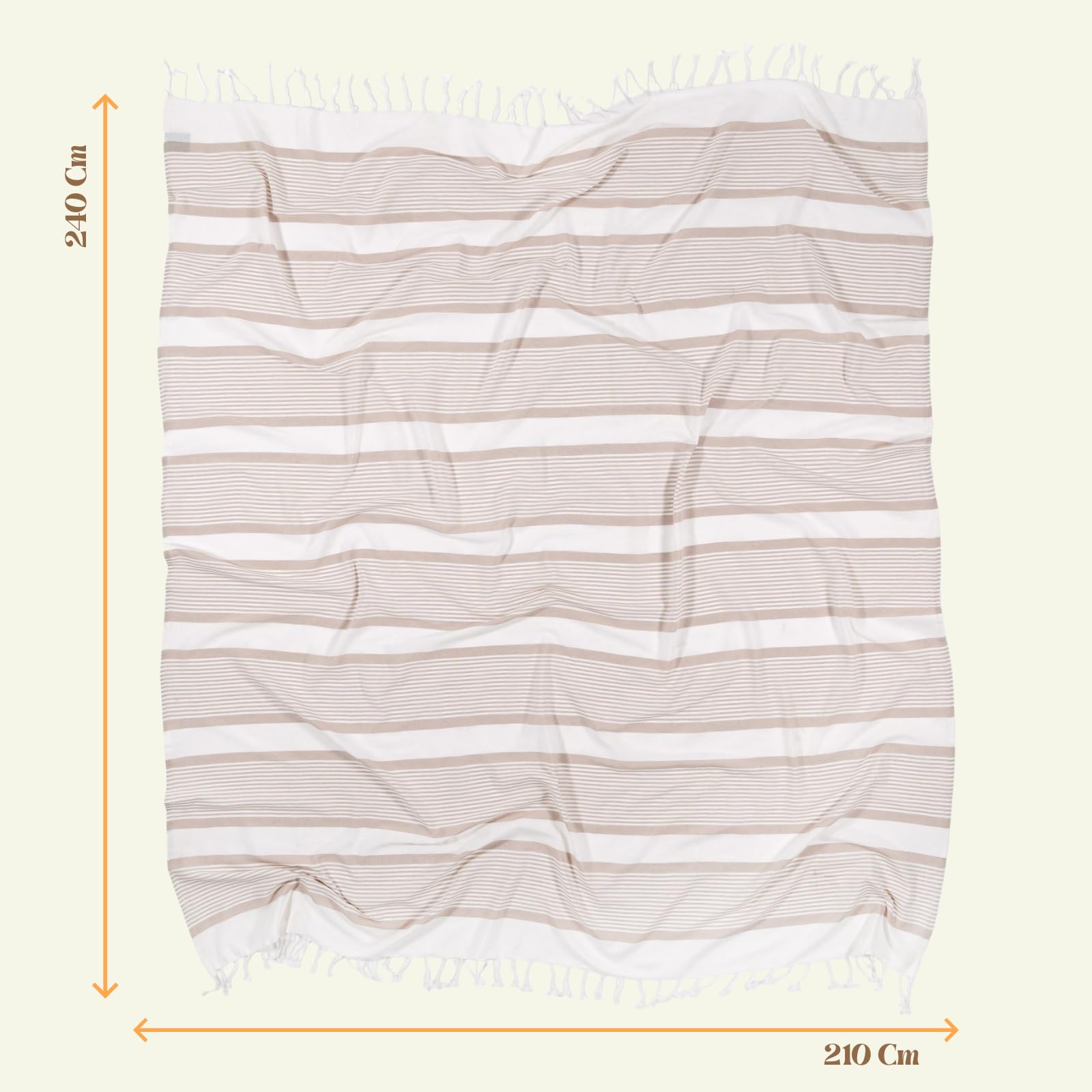 MOMOMUS Fouta XXL ou Grande Couverture de Pique-Nique Anti-Sable – Finition Bohème, Légère, Polyvalente – Tapis de Plage Anti Sable/Serviette de Plage XXL – Beige, 210 x 240 cm