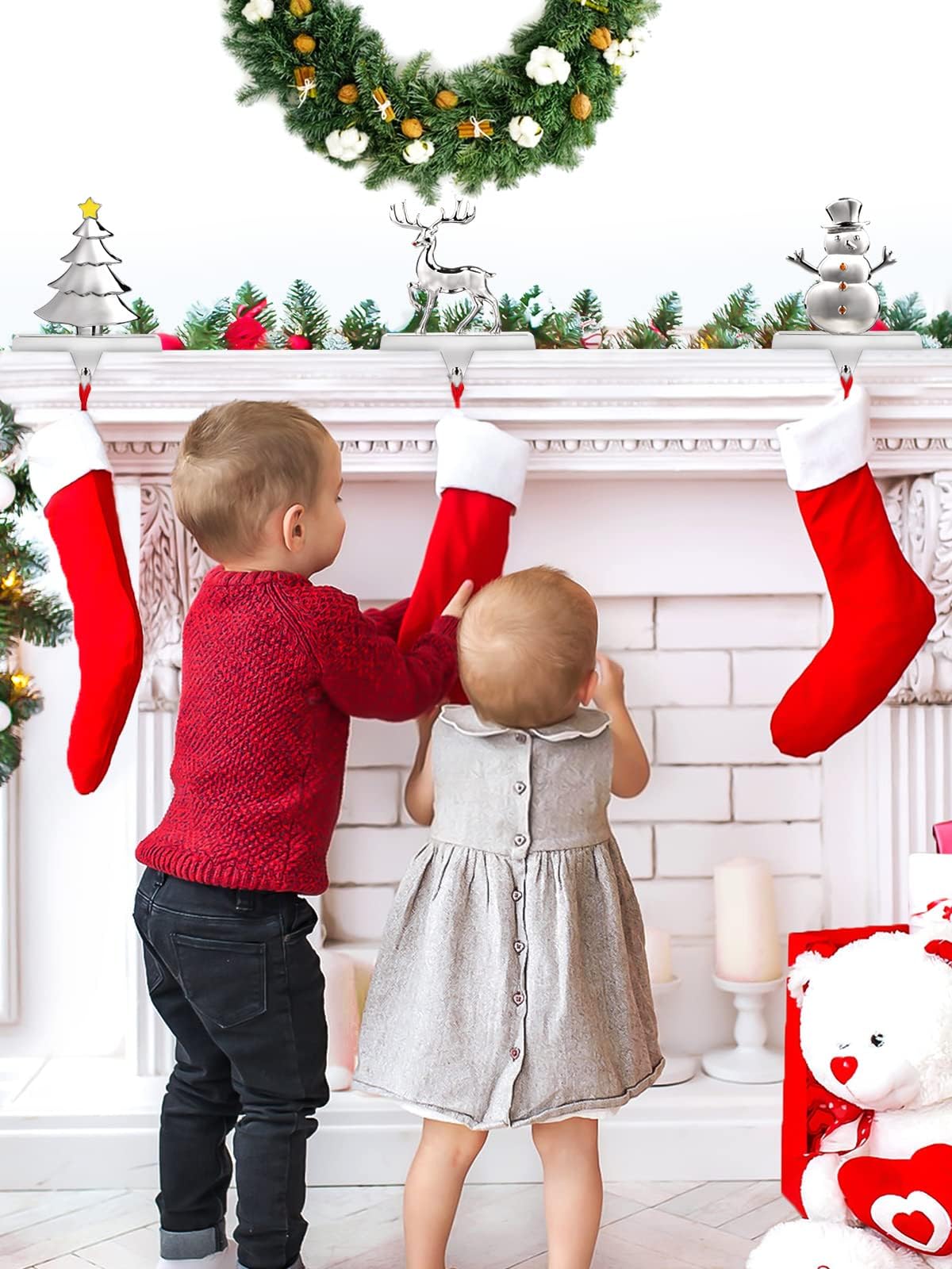 EBANKU 4 Pack Weihnachtsstrumpf Halter, Weihnachtsstrumpf Aufhänger Kaminhaken Rutschfest Nikolausstiefel Halter Hängen Strümpfe Aufhänger für Kamin Weihnachten Dekoration