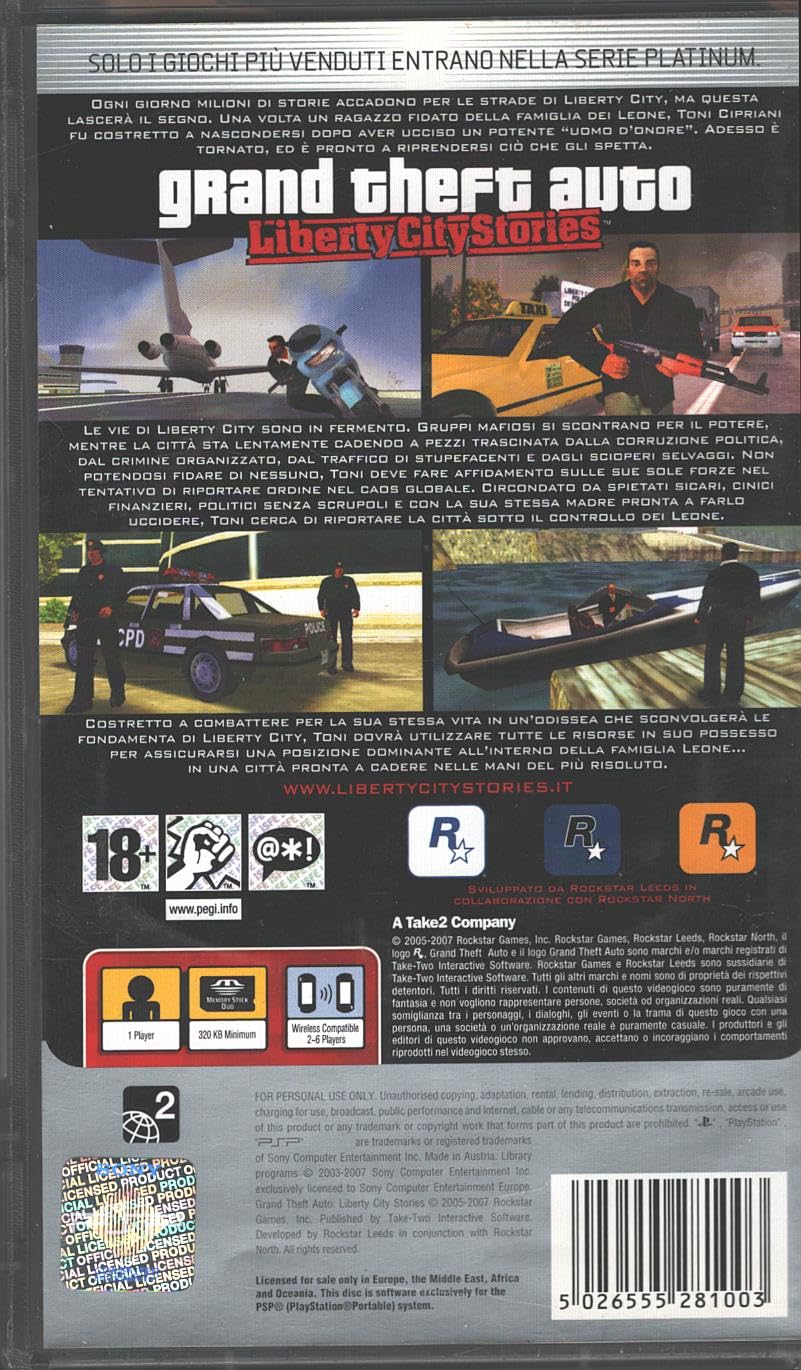 Notice/carte Jeu PSP Grand Theft Auto Liberty City Stories - Bon état, Pas De Jeu Inclus