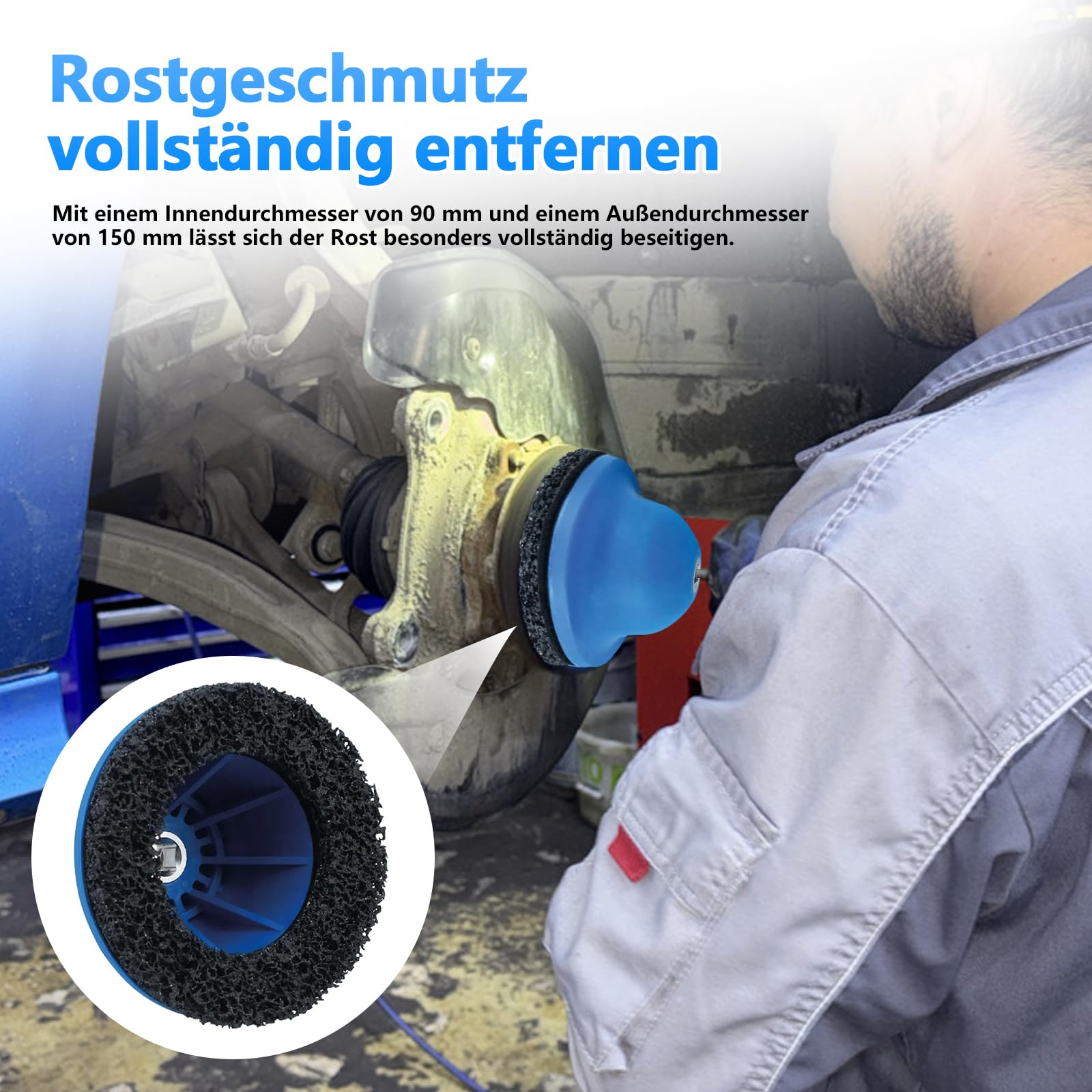 HOSPAOP Smerigliatrice mozzo ruota 90/150 mm con azionamento da 1/2" – Smerigliatrice a testa sferica & mozzo pulitore per auto, SUV e furgoni, smerigliatrice per mozzi di rimozione della ruggine