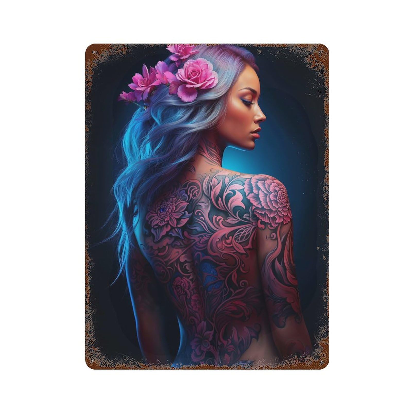 Floral Girl Vintage Metal Tin Sign 15.7"x11.8", Ideal for Living Room, Hallway And Home Decor