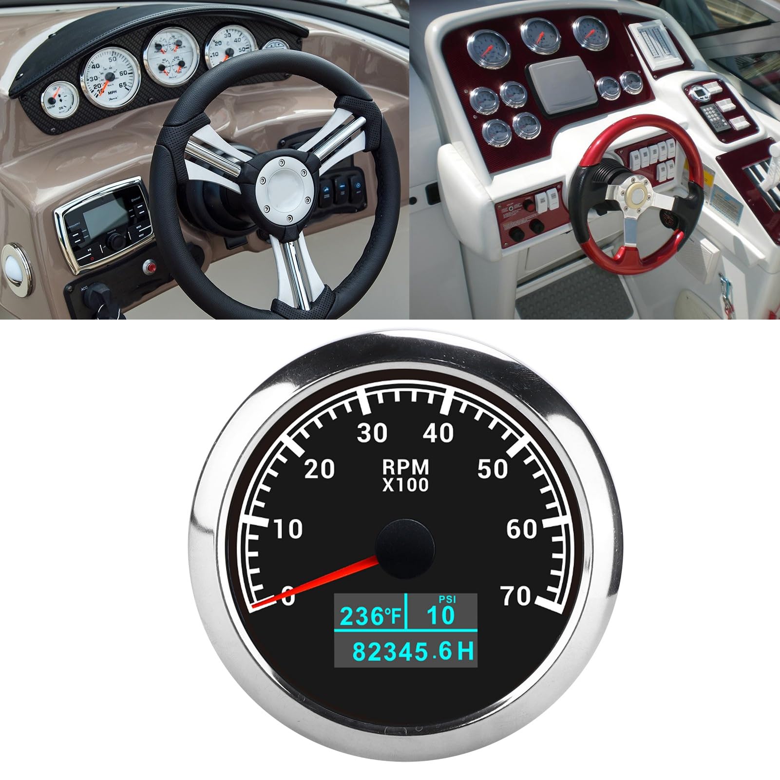 Contagiri per Auto Contagiri Multifunzionale Efficiente 3 in 1 per Appassionati di Auto o Hobbisti ABS in Acciaio Inossidabile (quadrante nero)
