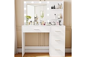 Rovaurx Makeup Vanity Table with 10 LED Lights, Vanity 100 Dollars Range