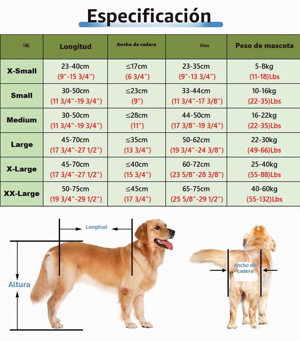 Silla Ruedas Perro Carro de Recuperación para Perros con Ruedas Ajustables de 2 o 4 Pulgadas, Carrito de Rehabilitación para Mascotas Pequeñas o Grandes con Extremidades Traseras Tallas XS a XXL,(XXL)
