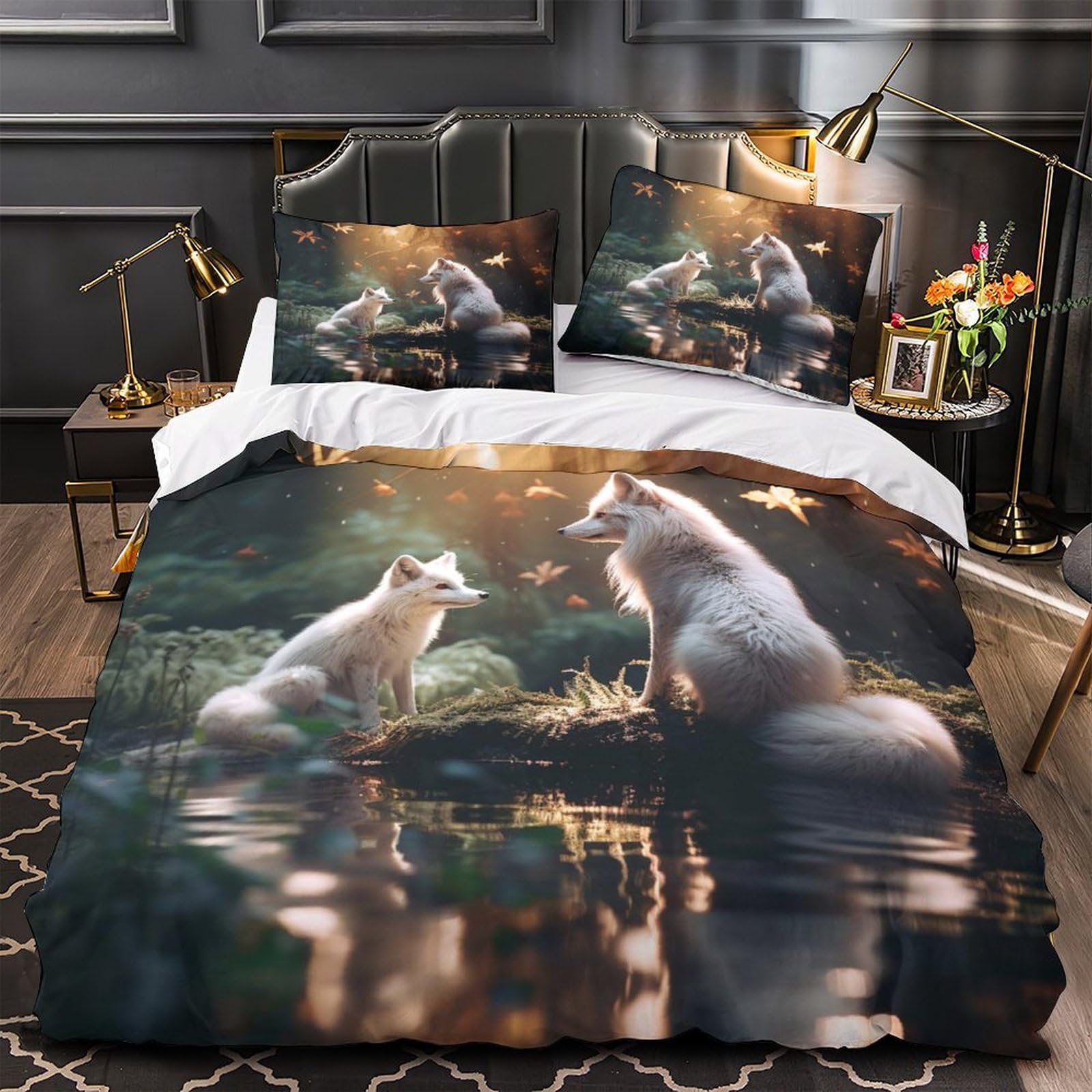 MMDASBVPE Foxes in Forest Duvet Cover 3D Print Premium 3 Pcs Bed Linen Hidden Zipper Nature Fantasy Scene Quilt Cover Luxurious Washable for Kids Adults Women Teens Youth Girls Boys Double（200x200cm）