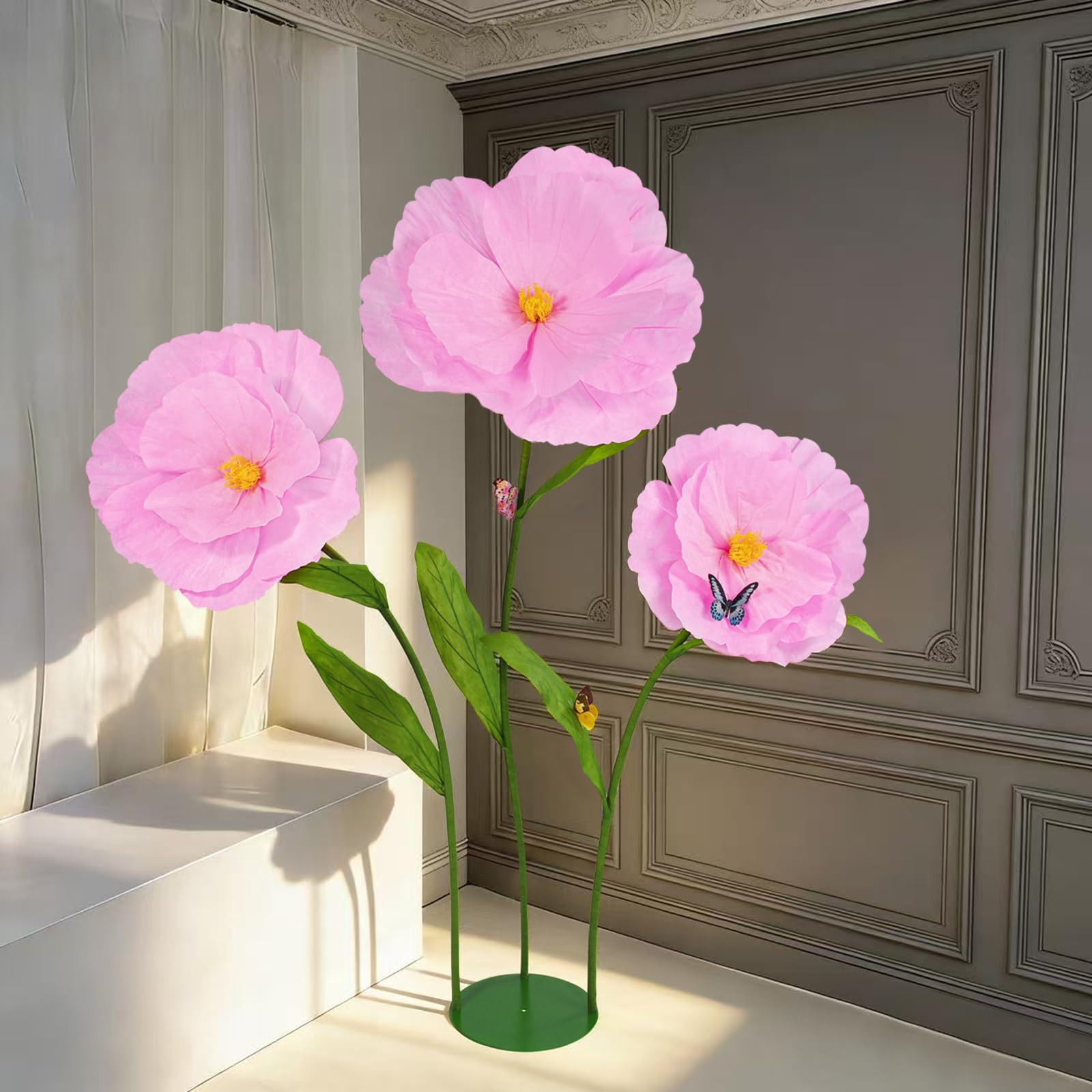 Photo 1 of PUIBTOIV 5.8 Ft Giant Artificial Flowers,Large Paper Flower,Huge Poppy Flowers Decoration for Wedding,Hotel,Office,Window Display and Home Farmhouse Decor(Pink)