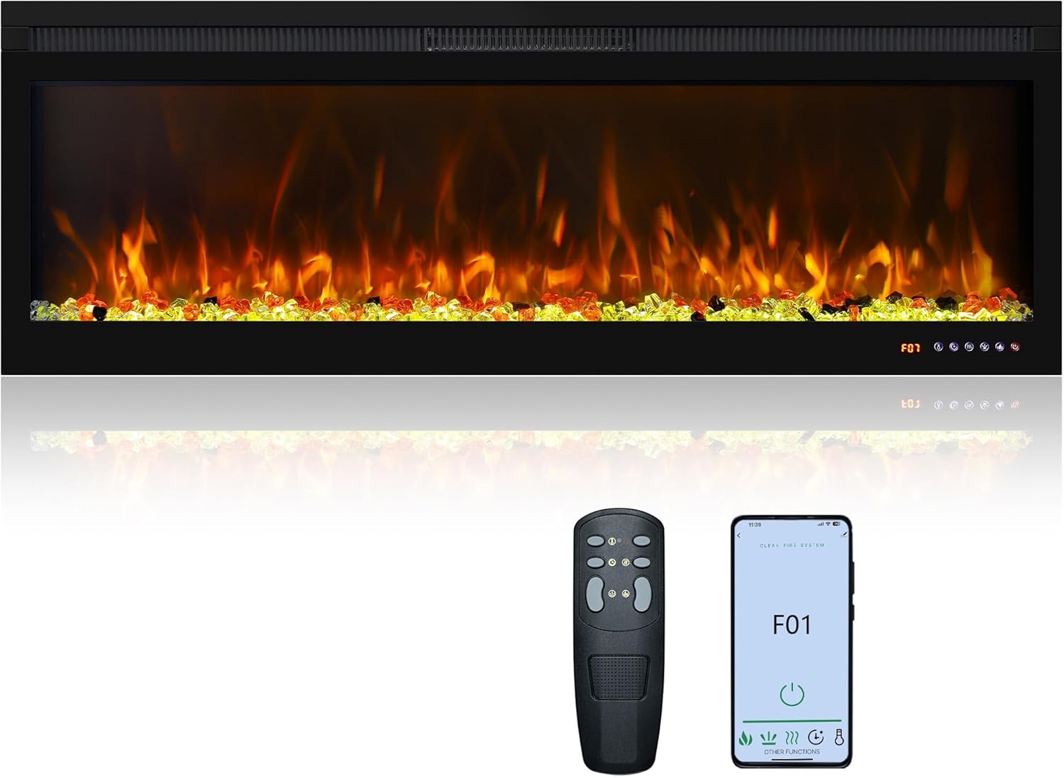 Chimenea Eléctrica Inteligente Oxhark Flame 50 Pulgadas con Calefactor