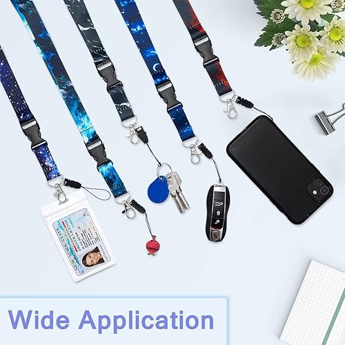 Miniatura 2 de BLDXINWIN Paquete de 5 cordones de cielo estrellado para llaves de automóvil, cordón de tela suave de alta calidad para el cuello con hebilla de