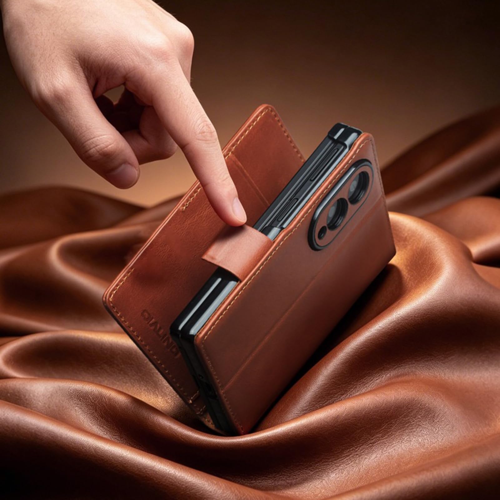 Custodia a portafoglio compatibile con Samsung Galaxy Z Fold 8, texture cera olio marrone